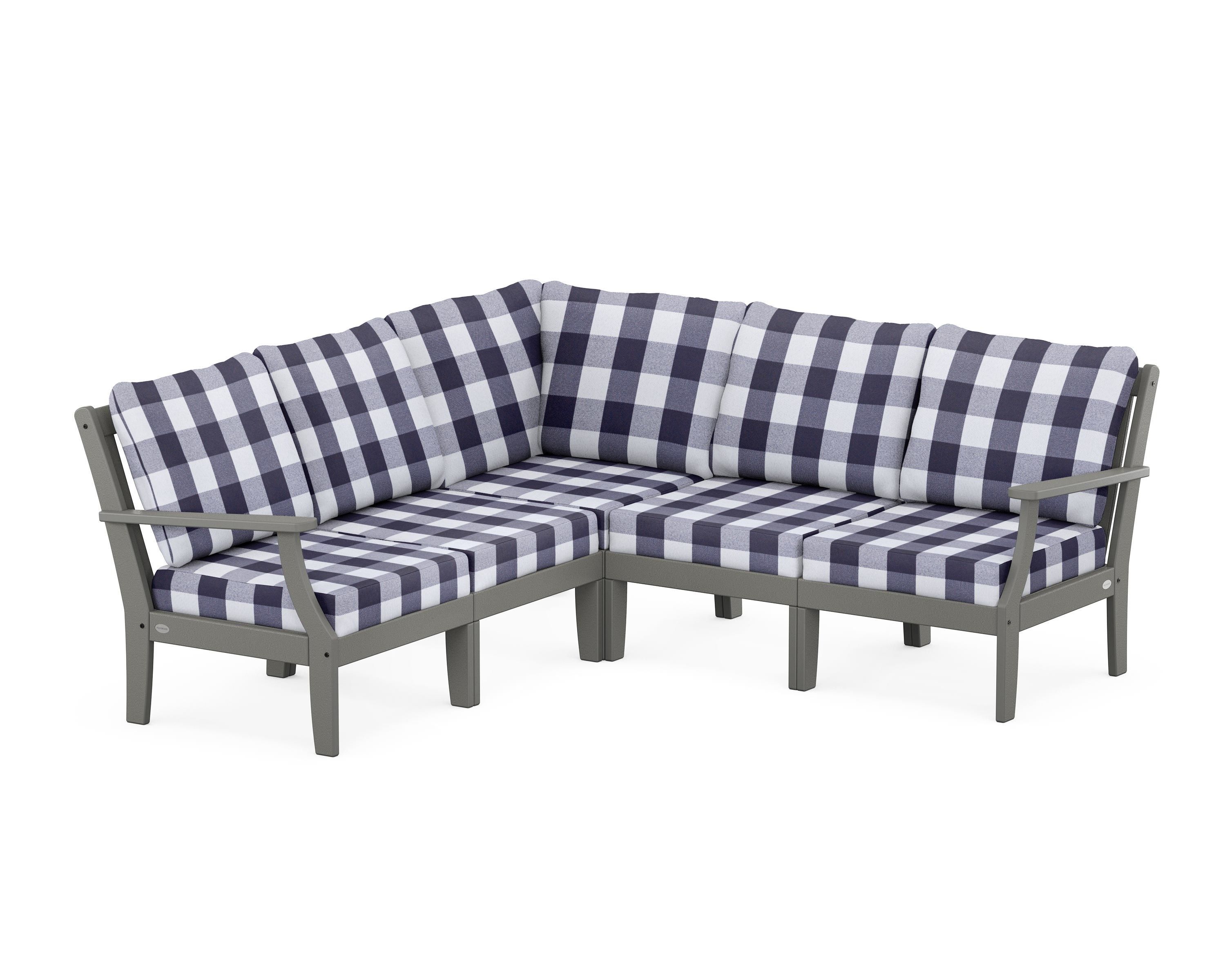 POLYWOOD® Braxton Modular 5-Piece Deep Seating Set in Slate Grey / Buffalo Plaid Navy