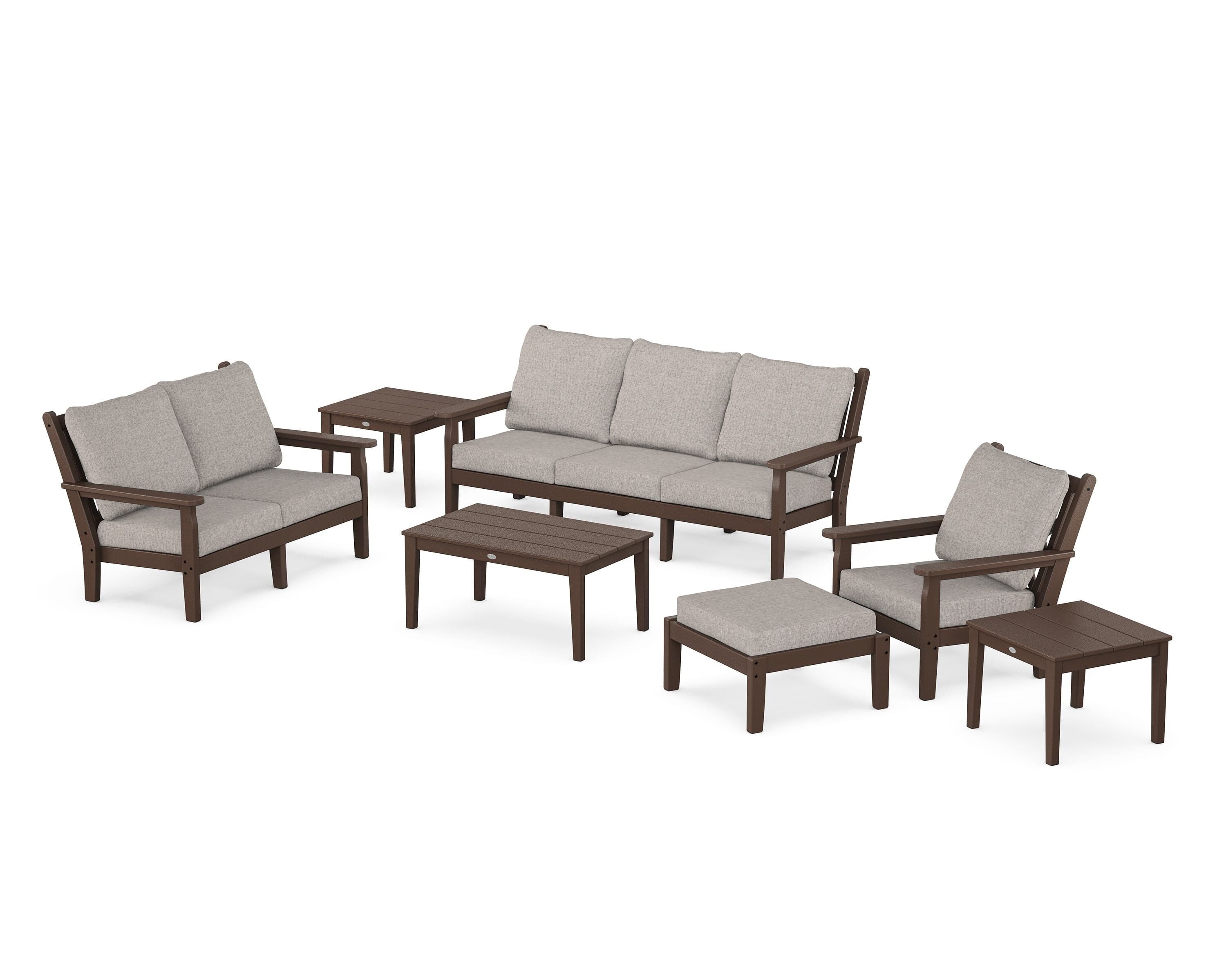 POLYWOOD® Chippendale 7-Piece Deep Seating Set in Mahogany / Weathered Tweed