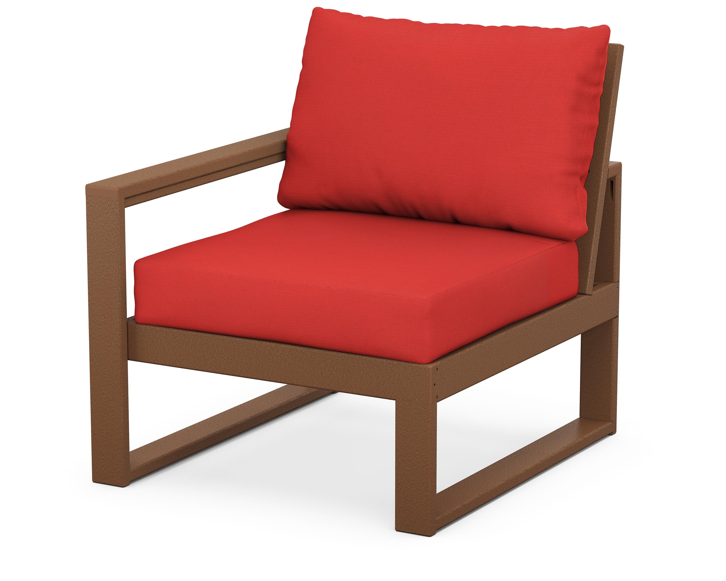 POLYWOOD® EDGE Modular Left Arm Chair in Teak / Crimson Linen