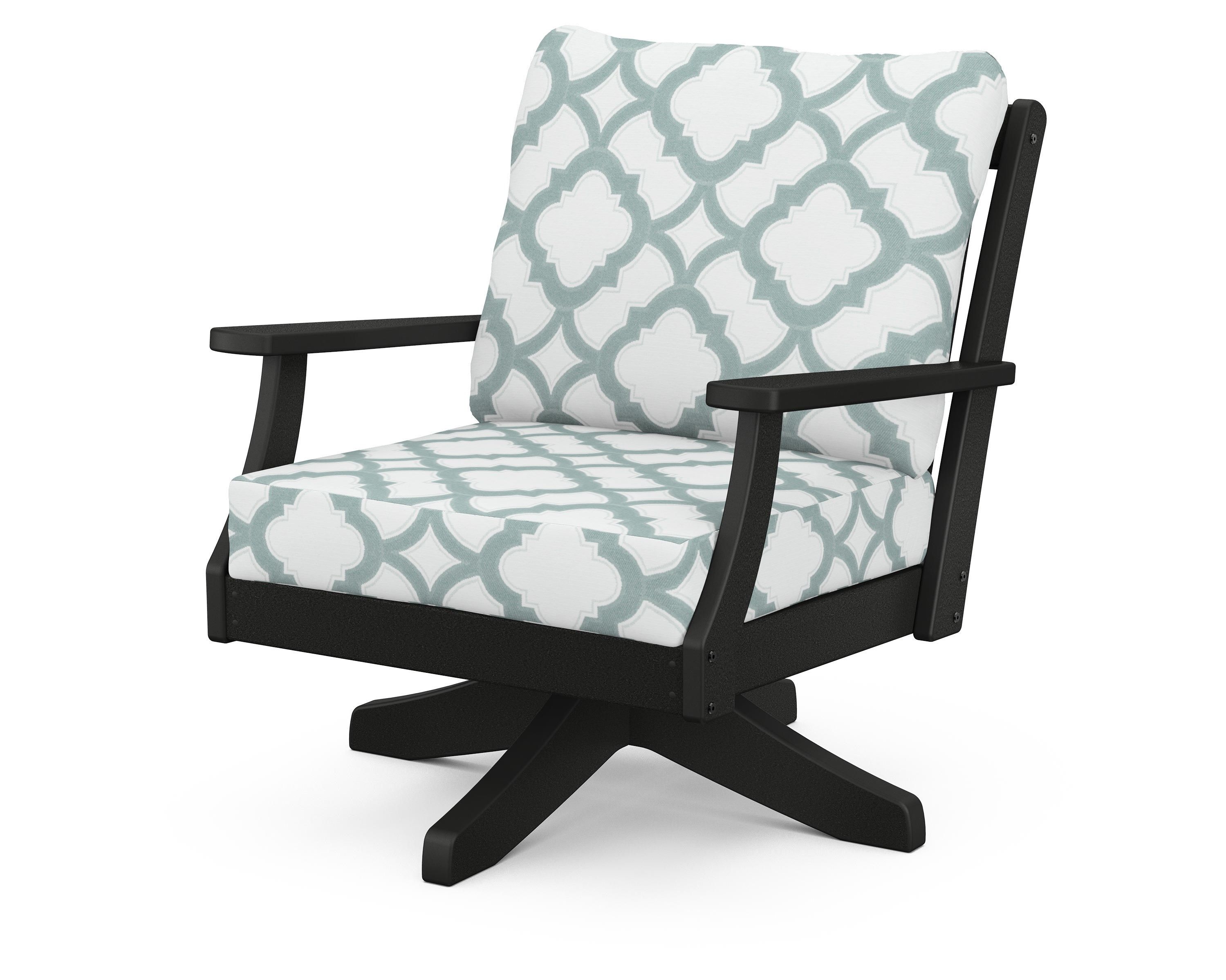 POLYWOOD® Braxton Deep Seating Swivel Chair in Black / Trellis Glacier Spa