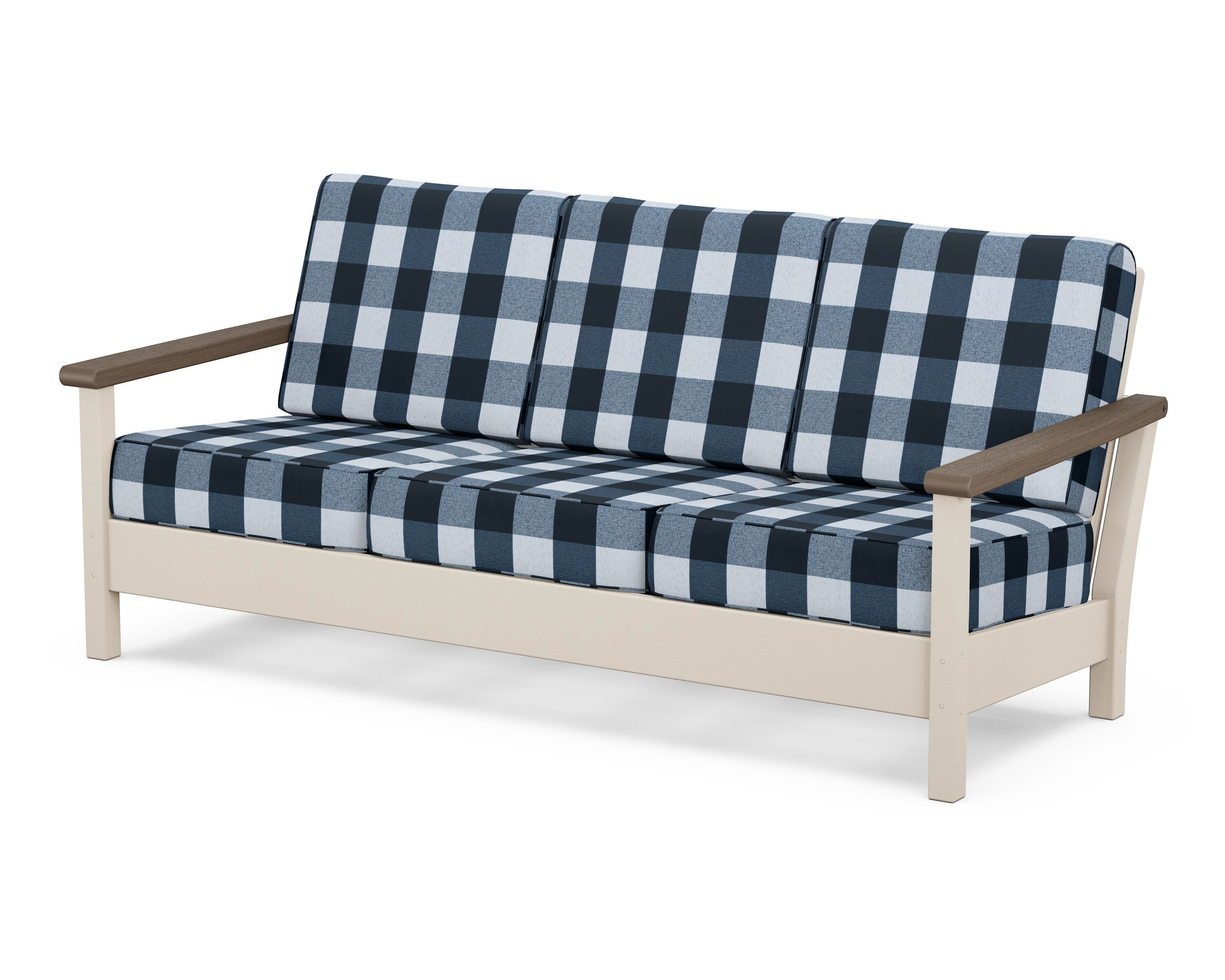 POLYWOOD® Harbour Deep Seating Sofa in Sand / Kona / Buffalo Plaid Marine Indigo
