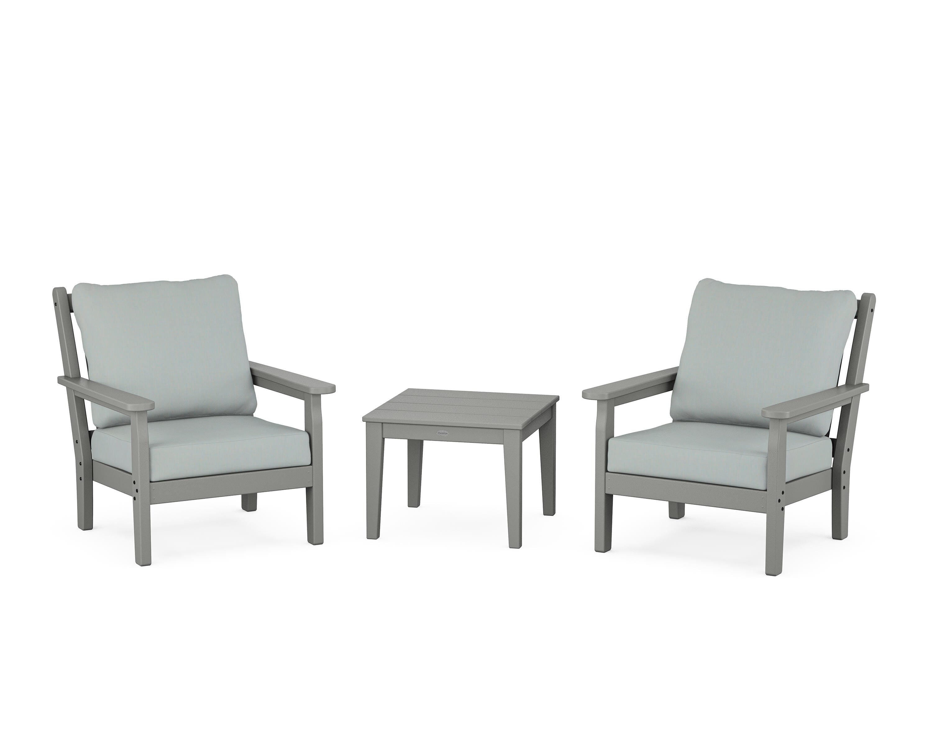 POLYWOOD® Chippendale 3-Piece Deep Seating Set in Slate Grey / Spa