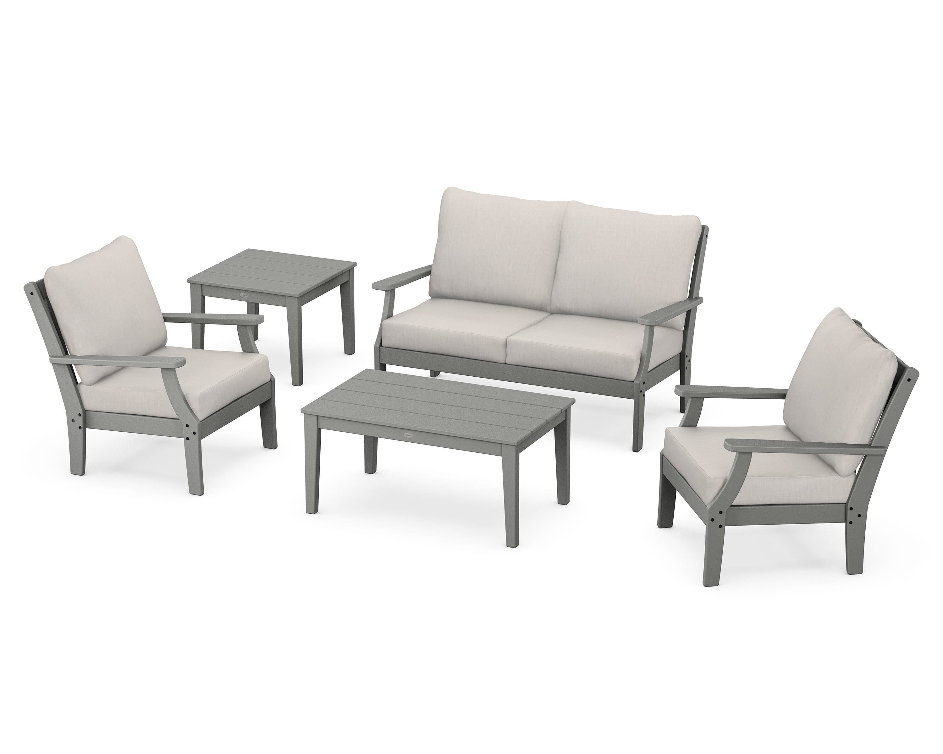 POLYWOOD® Braxton 5-Piece Deep Seating Set in Slate Grey / Cast Ash