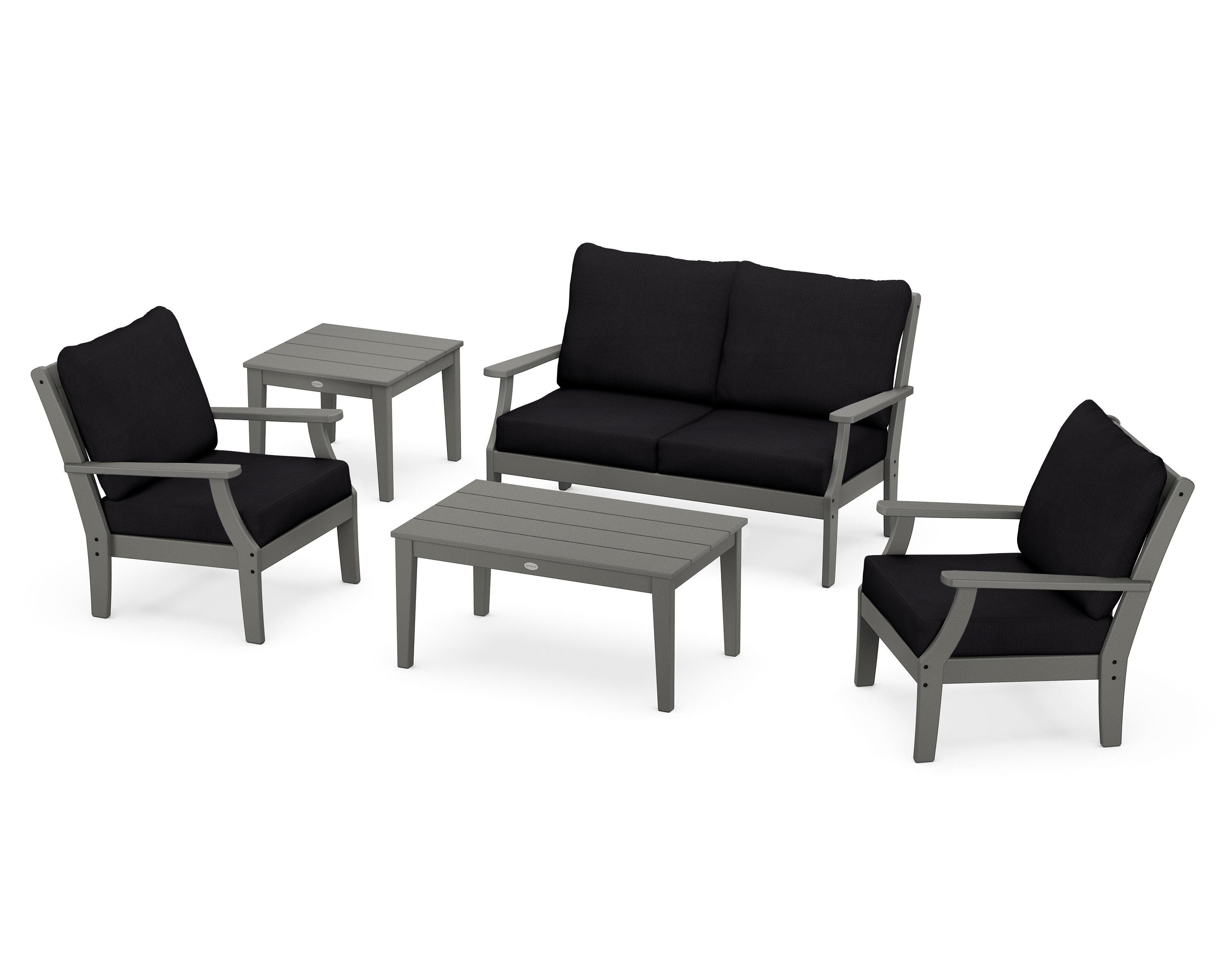 POLYWOOD® Braxton 5-Piece Deep Seating Set in Slate Grey / Midnight Linen