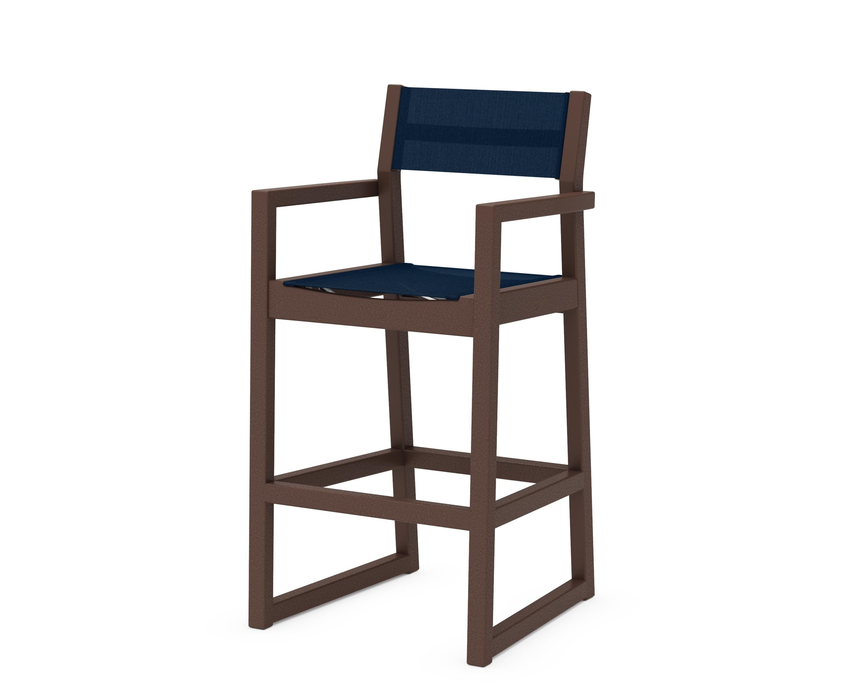 POLYWOOD® EDGE Sling Bar Arm Chair in Mahogany / Navy Blue Sling