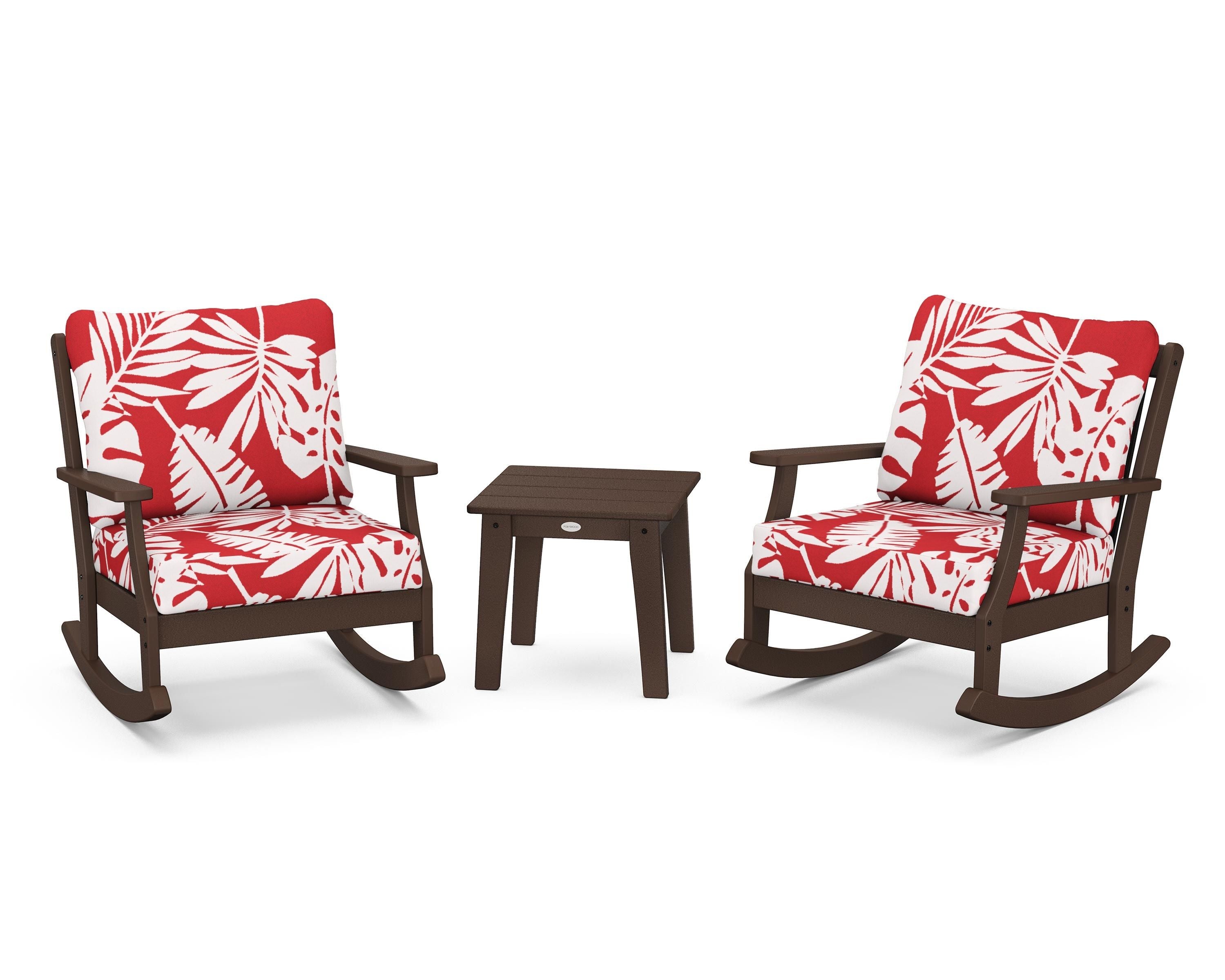 POLYWOOD® Braxton 3-Piece Deep Seating Rocker Set in Mahogany / Leaf Crimson