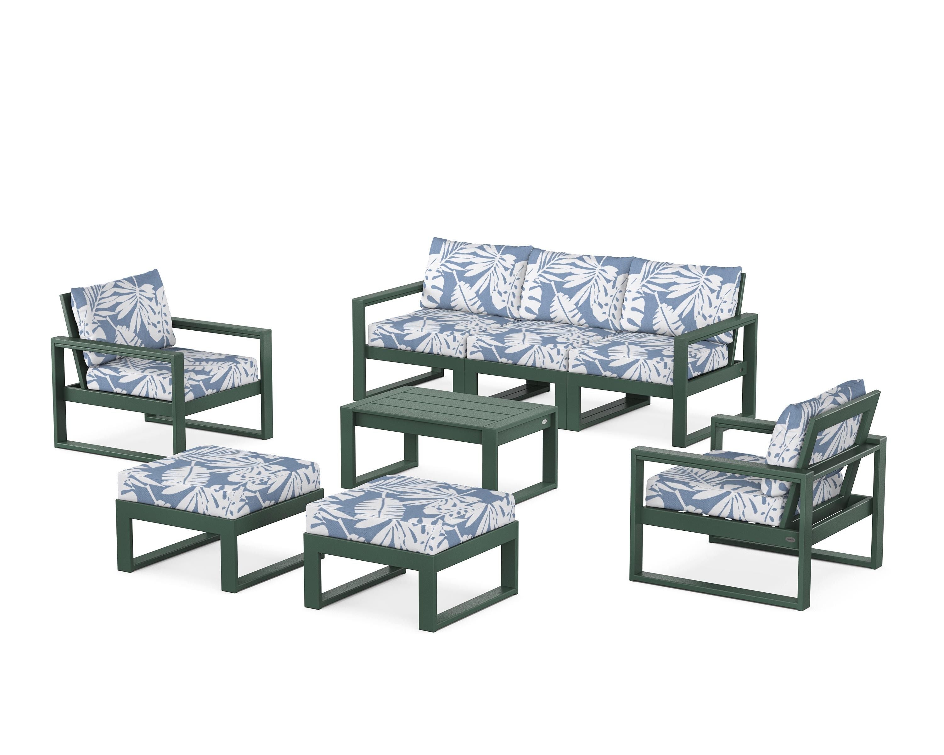 POLYWOOD® EDGE Sectional 8-Piece Lounge Sofa Set in Green / Leaf Sky Blue