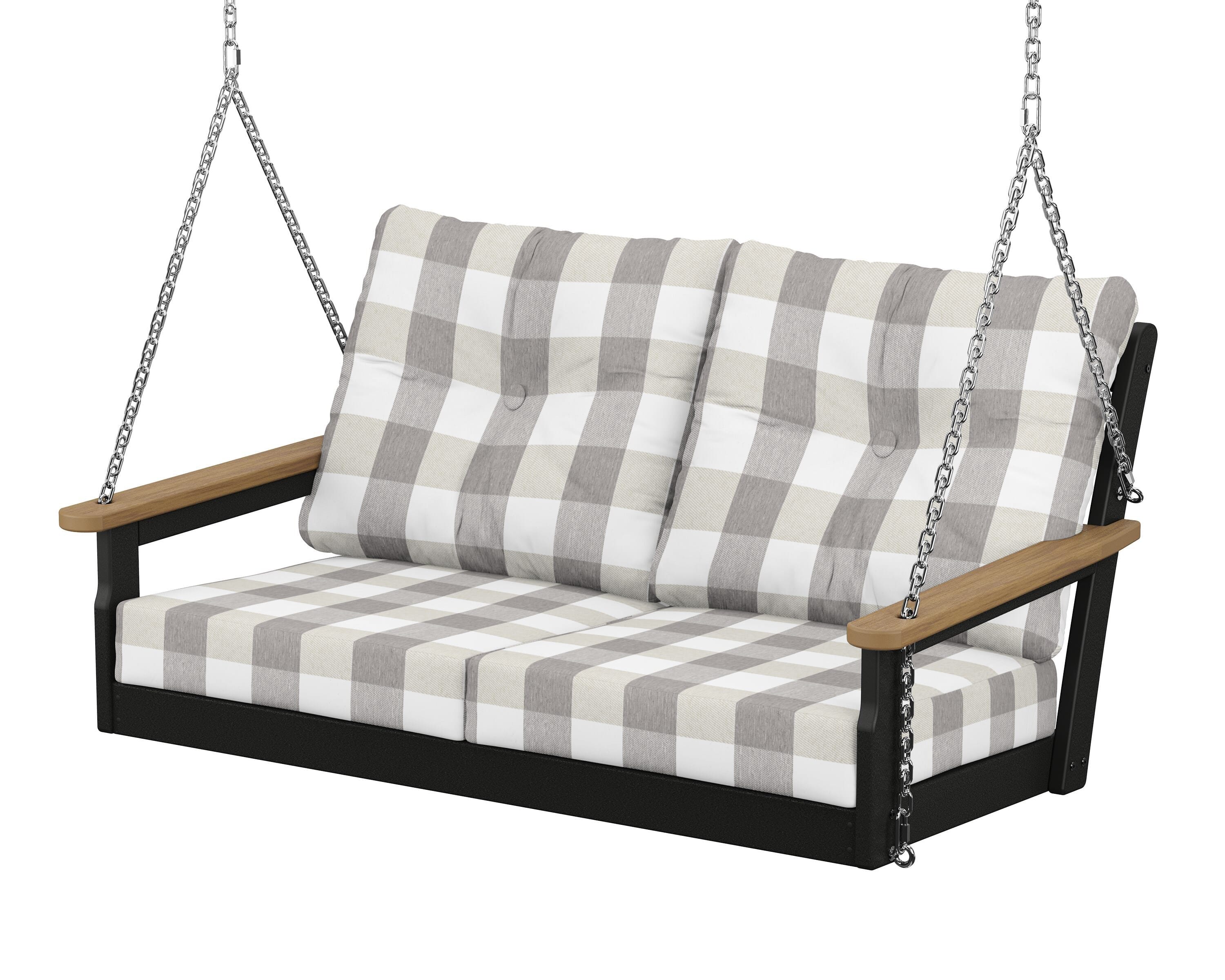 POLYWOOD® Vineyard Deep Seating Swing in Black / Natural / Buffalo Plaid Grey Mist
