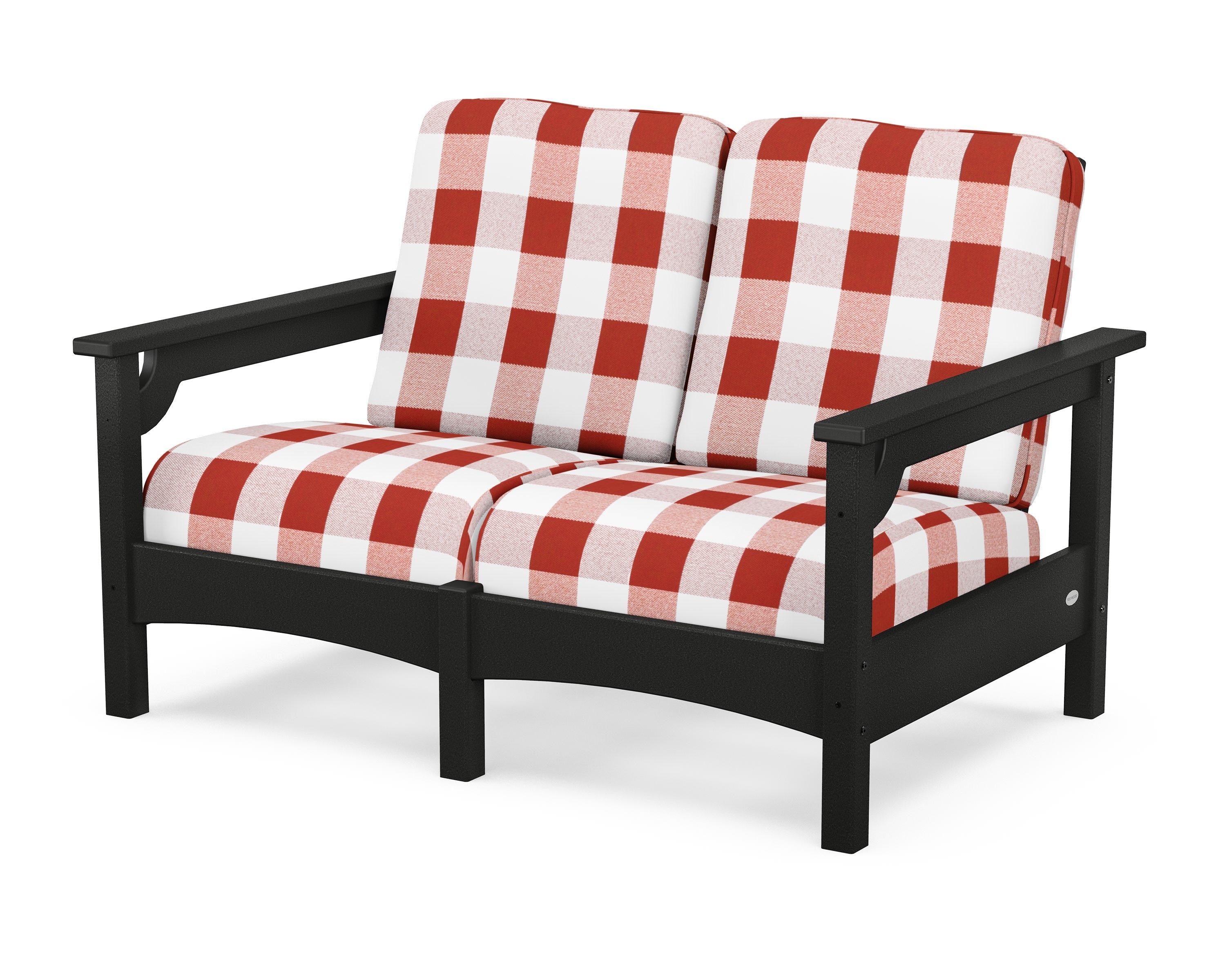 POLYWOOD® Club Loveseat in Black / Buffalo Plaid Crimson