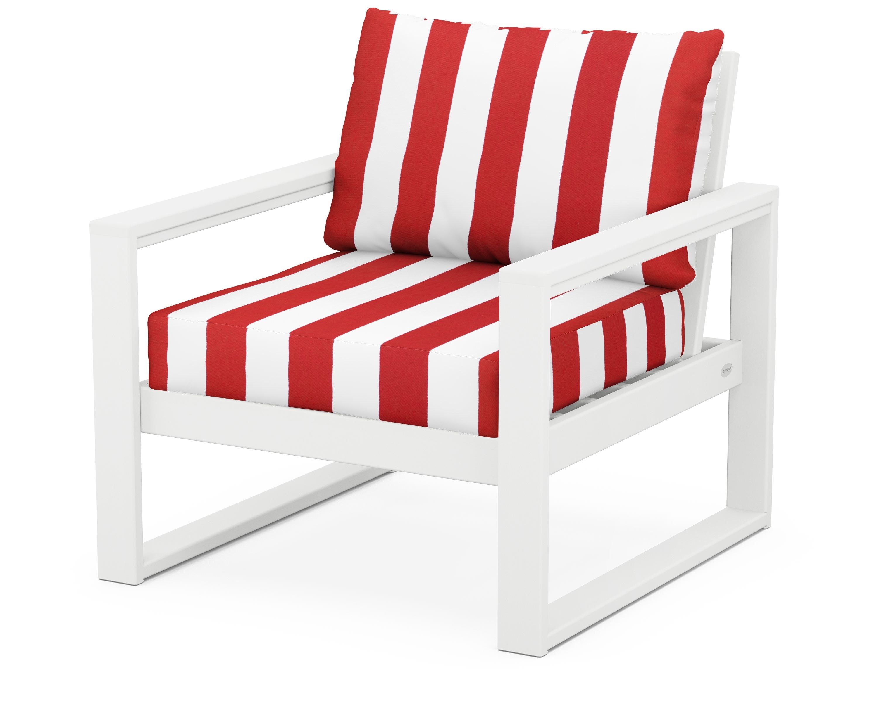POLYWOOD® EDGE Club Chair in White / Cabana Stripe Crimson