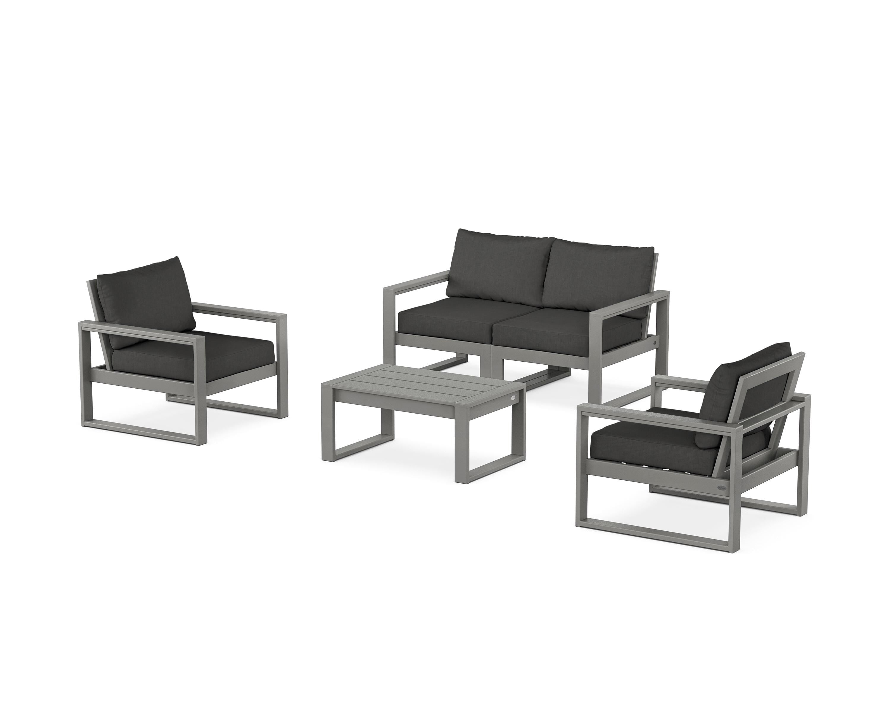 POLYWOOD® EDGE Sectional 4-Piece Deep Seating Set with Loveseat in Slate Grey / Spectrum Carbon