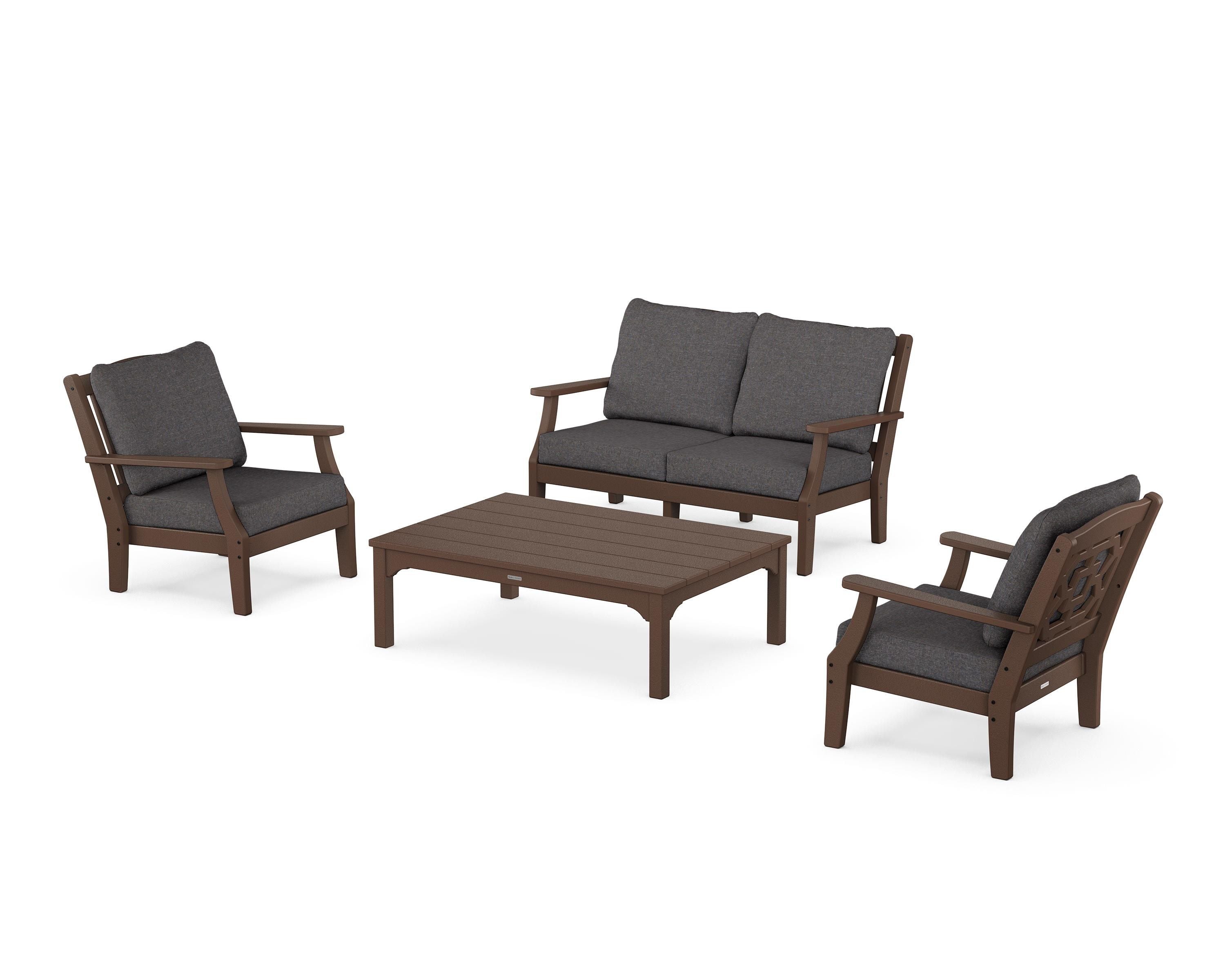 Martha Stewart by POLYWOOD® Chinoiserie 4-Piece Deep Seating Set with Loveseat in Mahogany / Ash Charcoal