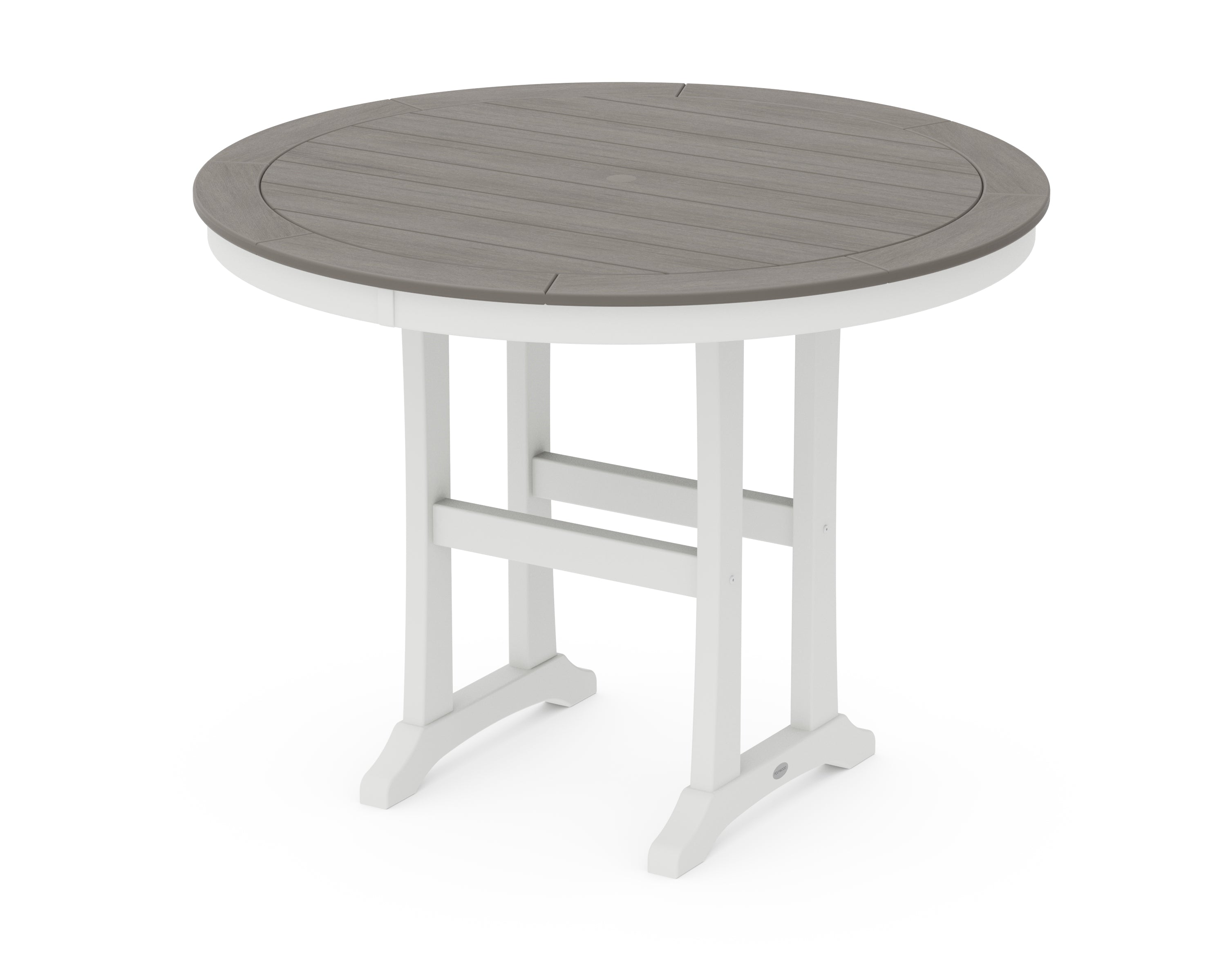 POLYWOOD® Nautical Trestle 48" Round Counter Table in White / Driftwood