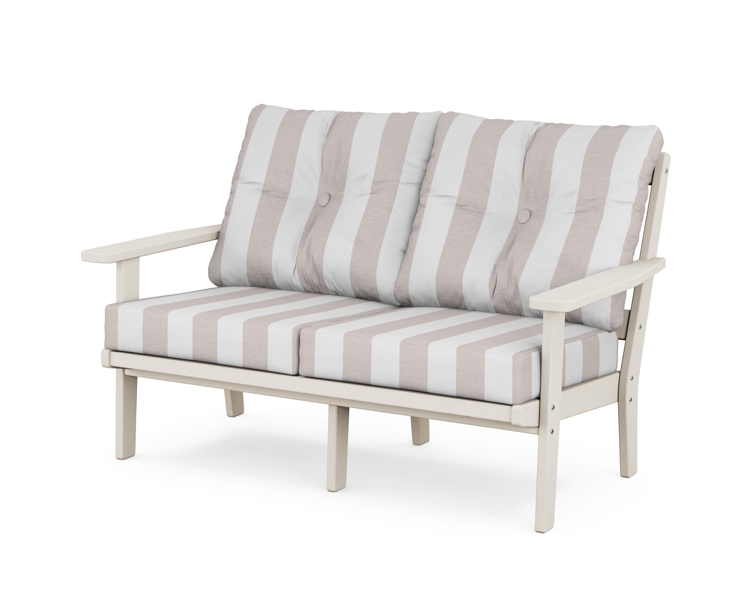 POLYWOOD® Oxford Deep Seating Loveseat in Sand / Cabana Stripe Dune Burlap