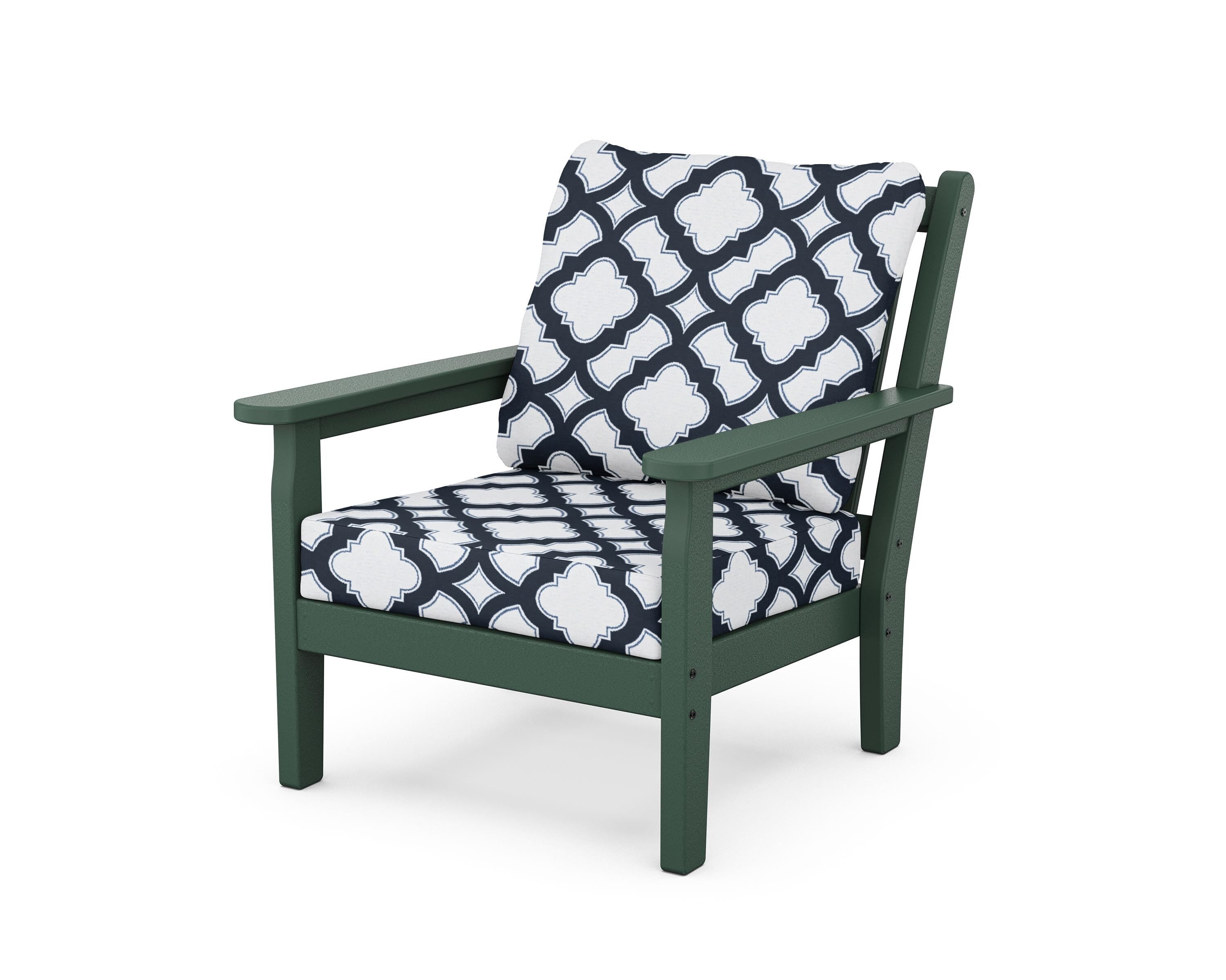 POLYWOOD® Chippendale Deep Seating Chair in Green / Trellis Marine Indigo