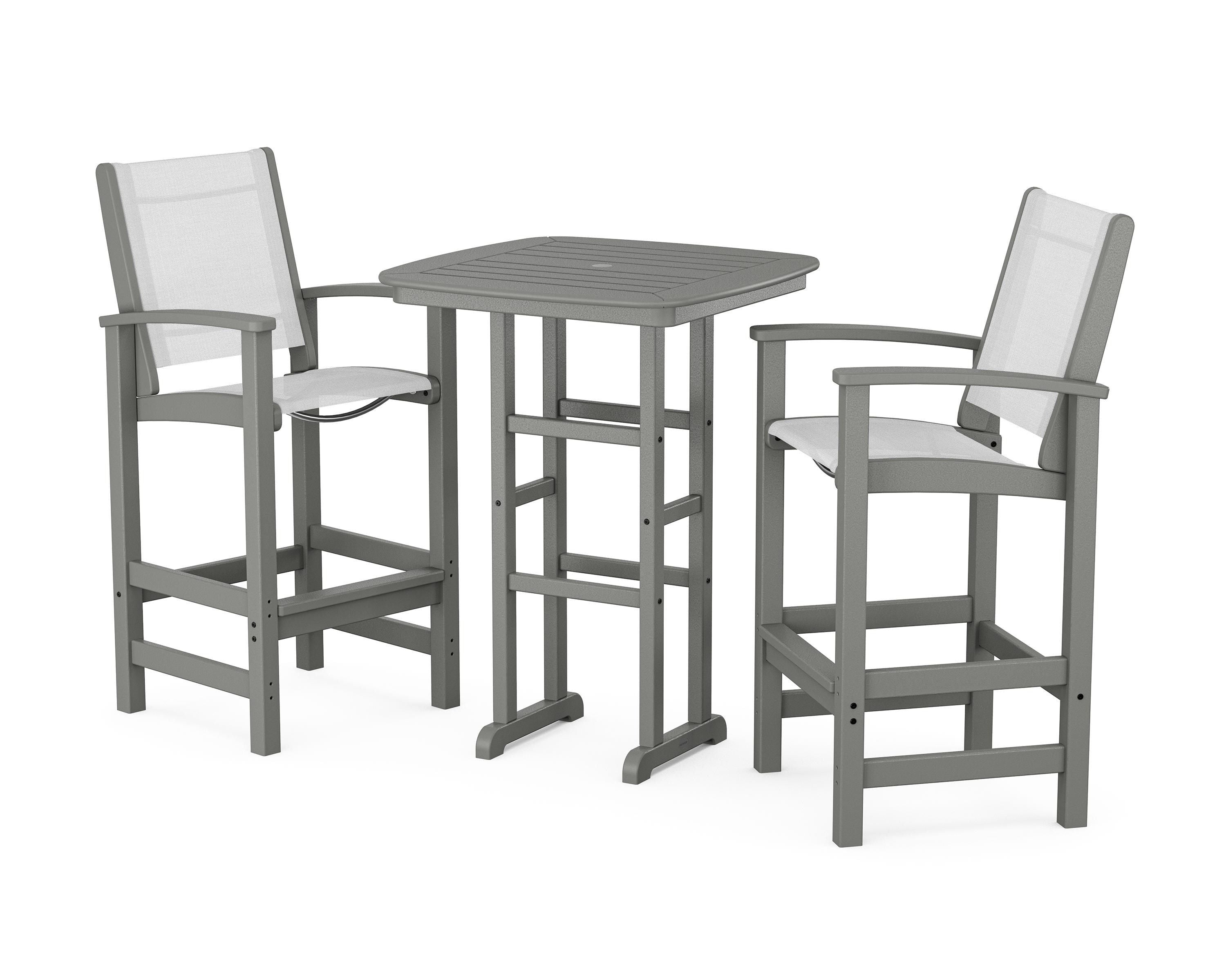 POLYWOOD® Coastal 3-Piece Bar Set in Slate Grey / White Sling
