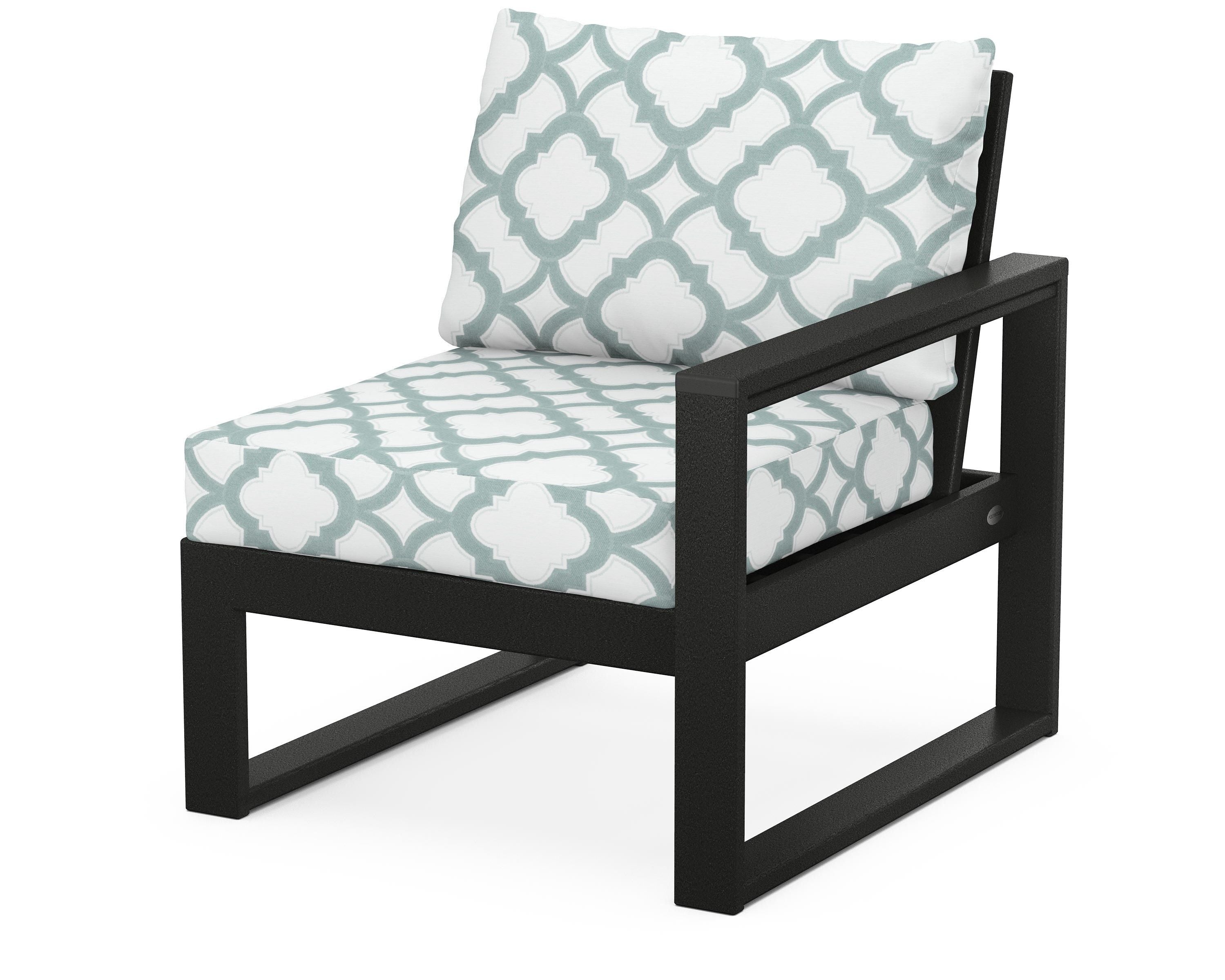 POLYWOOD® EDGE Modular Right Arm Chair in Black / Trellis Glacier Spa
