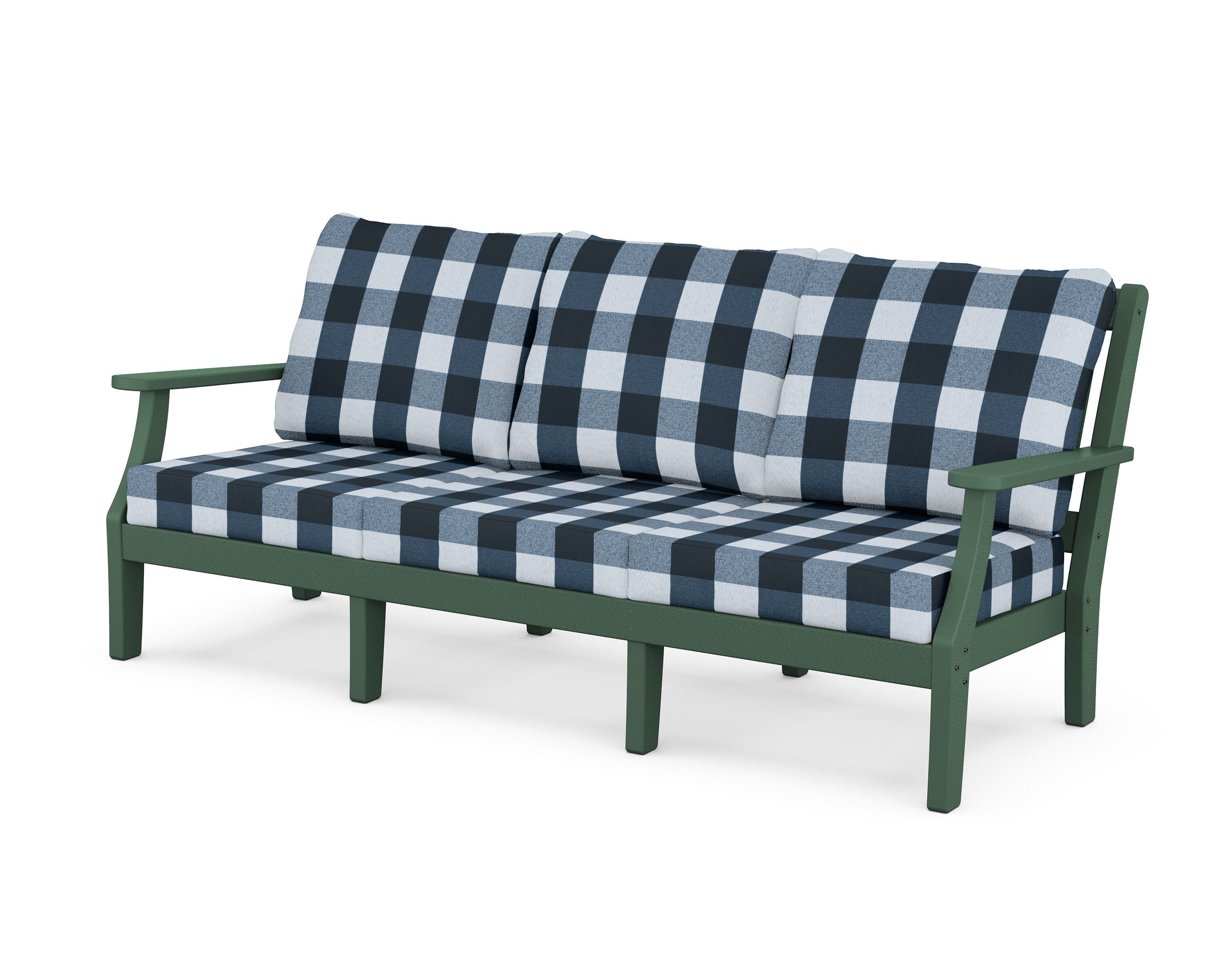 Martha Stewart by POLYWOOD® Chinoiserie Deep Seating Sofa in Green / Buffalo Plaid Marine Indigo