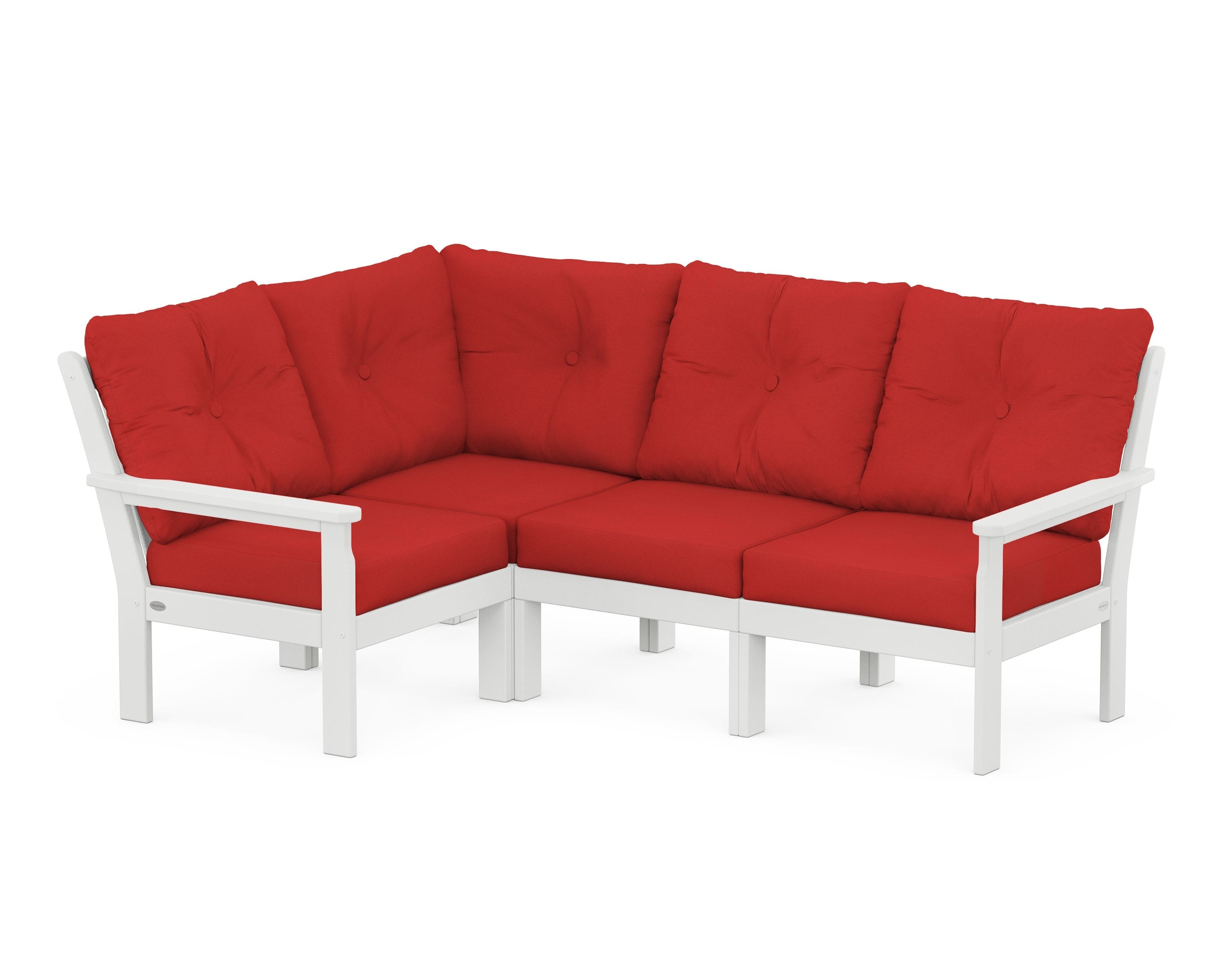POLYWOOD® Vineyard 4-Piece Sectional in White / Crimson Linen