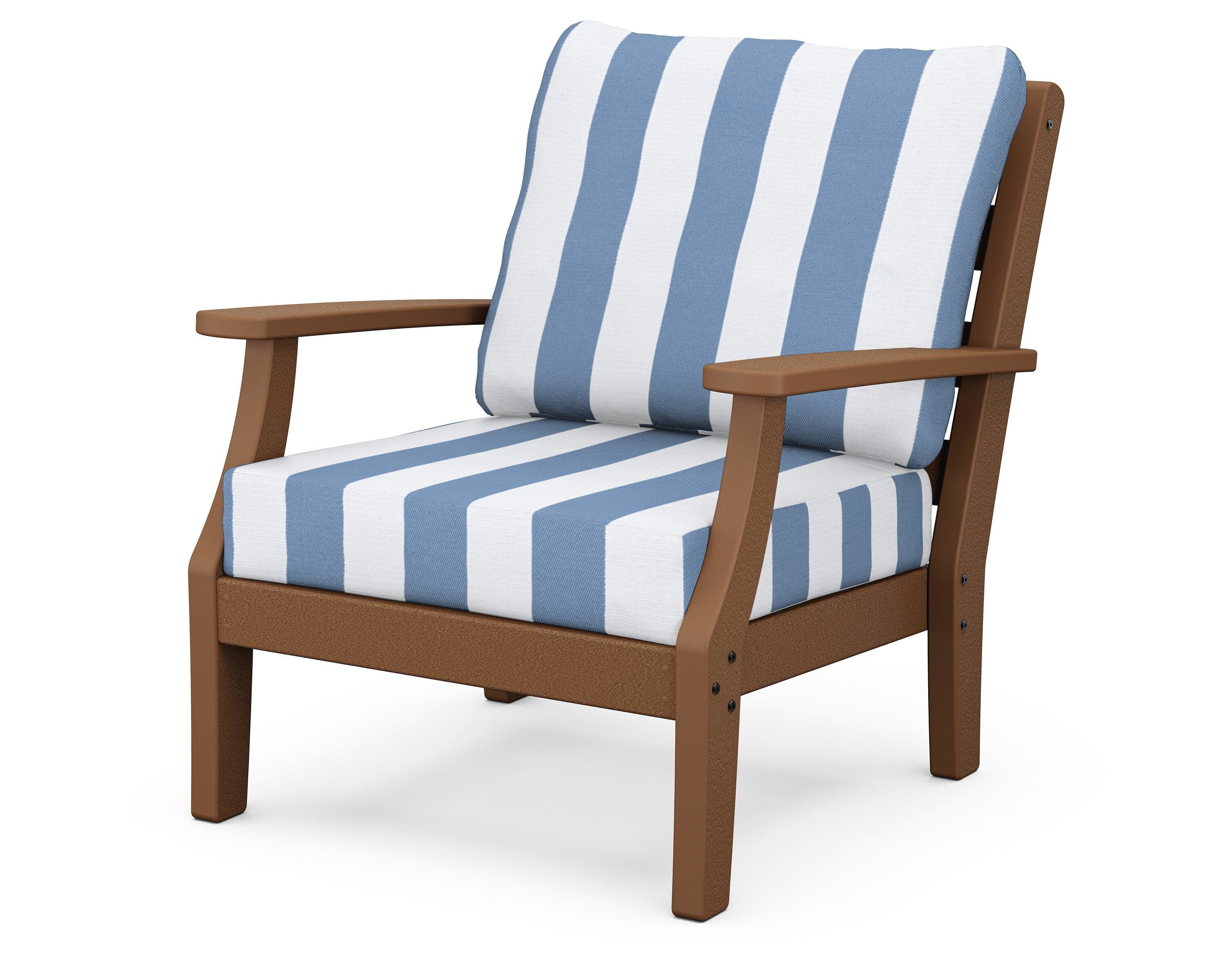 POLYWOOD® Chesapeake Deep Seating Chair in Teak / Cabana Stripe Sky Blue