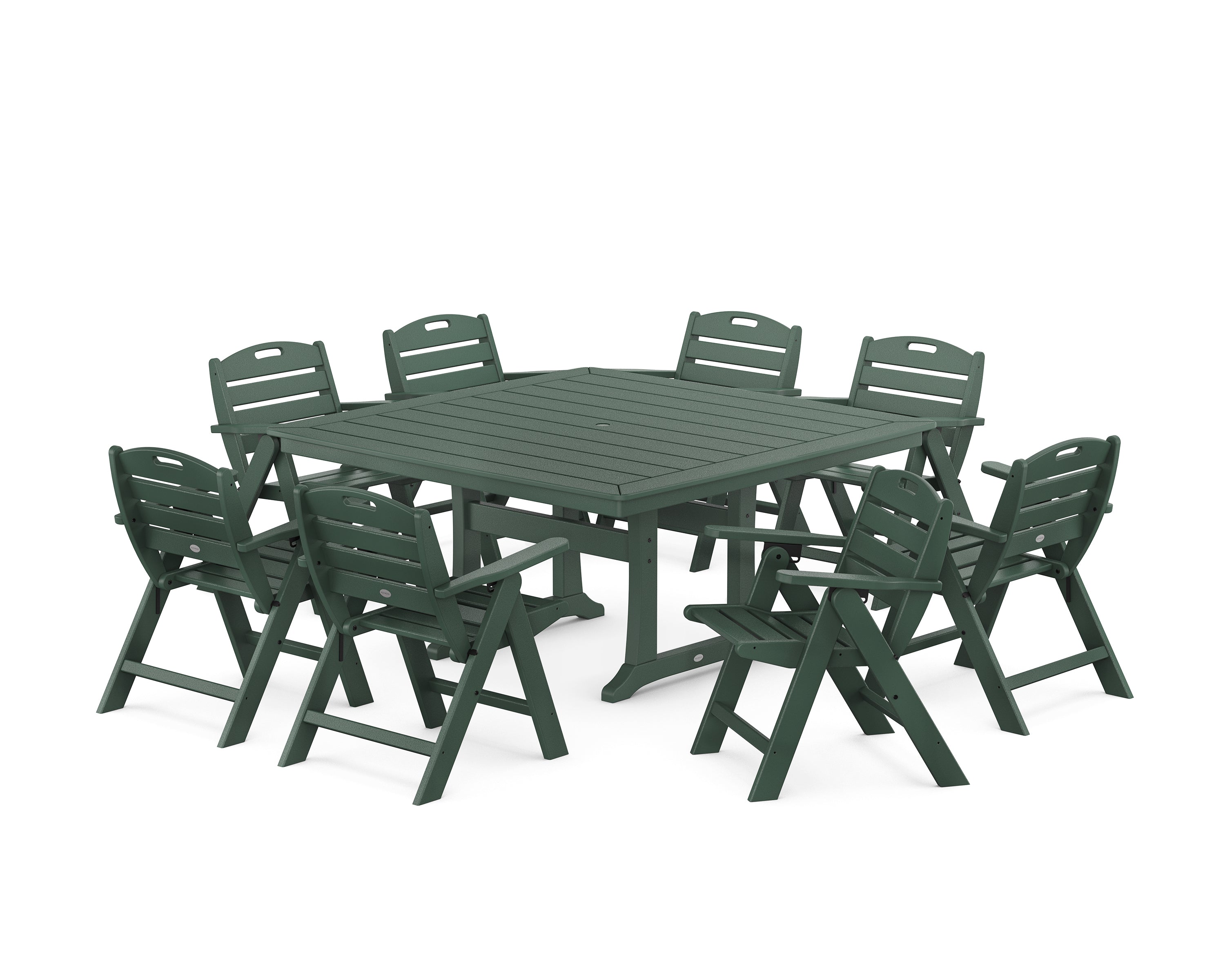 POLYWOOD® Nautical Lowback 9-Piece Square Dining Set with Trestle Legs in Green