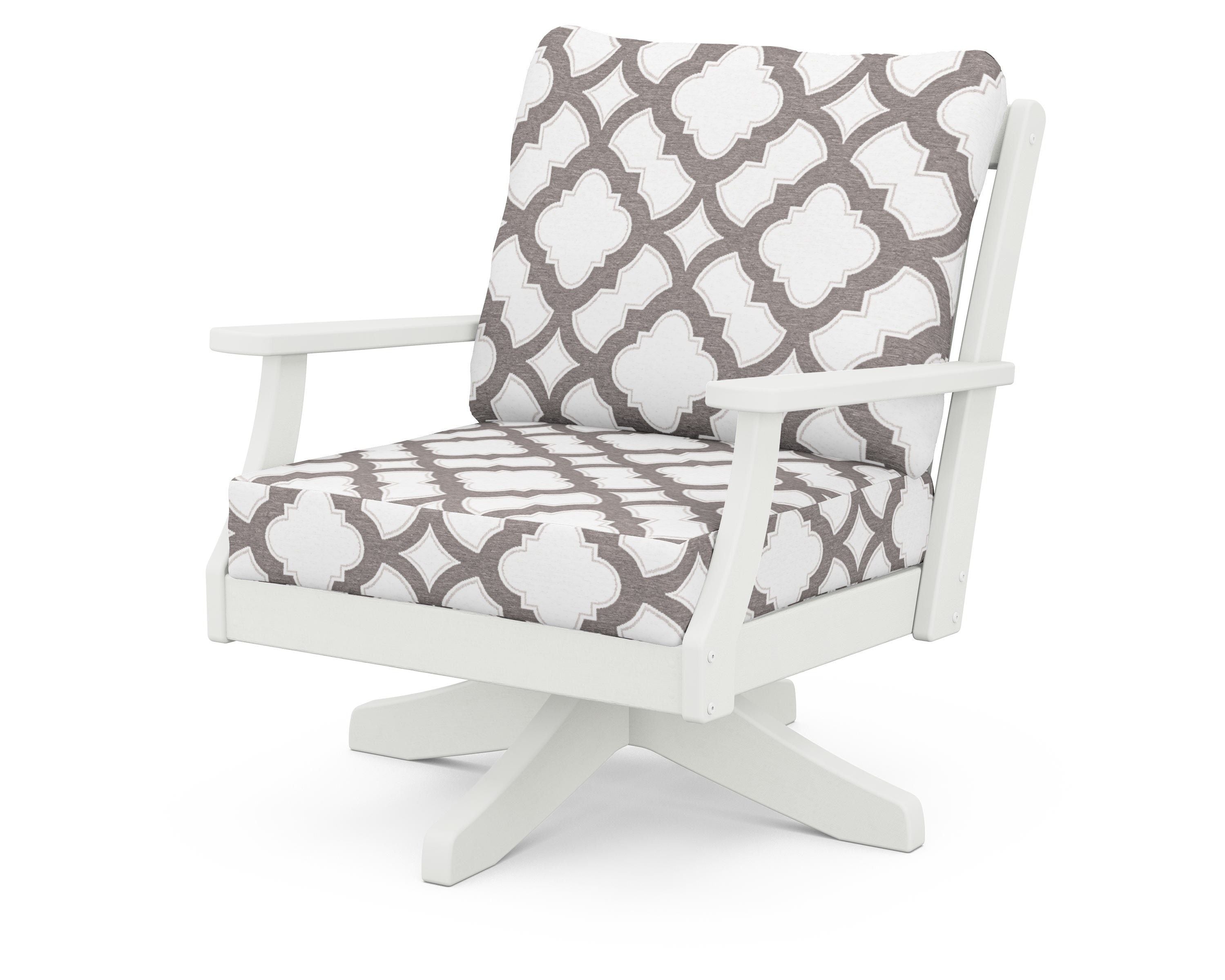 POLYWOOD® Braxton Deep Seating Swivel Chair in Vintage White / Trellis Grey Mist