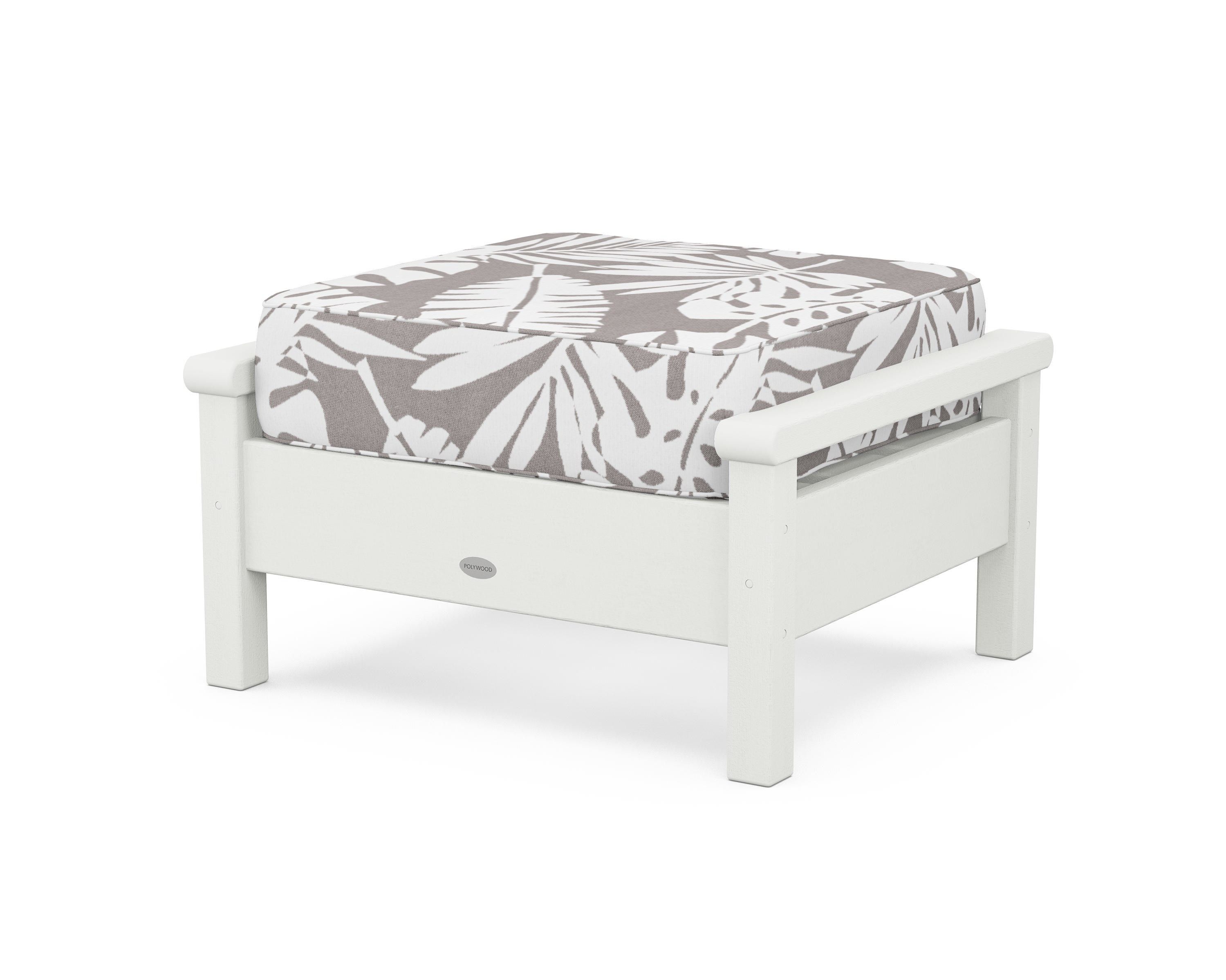 POLYWOOD® Harbour Deep Seating Ottoman in Vintage White / Leaf Grey Mist