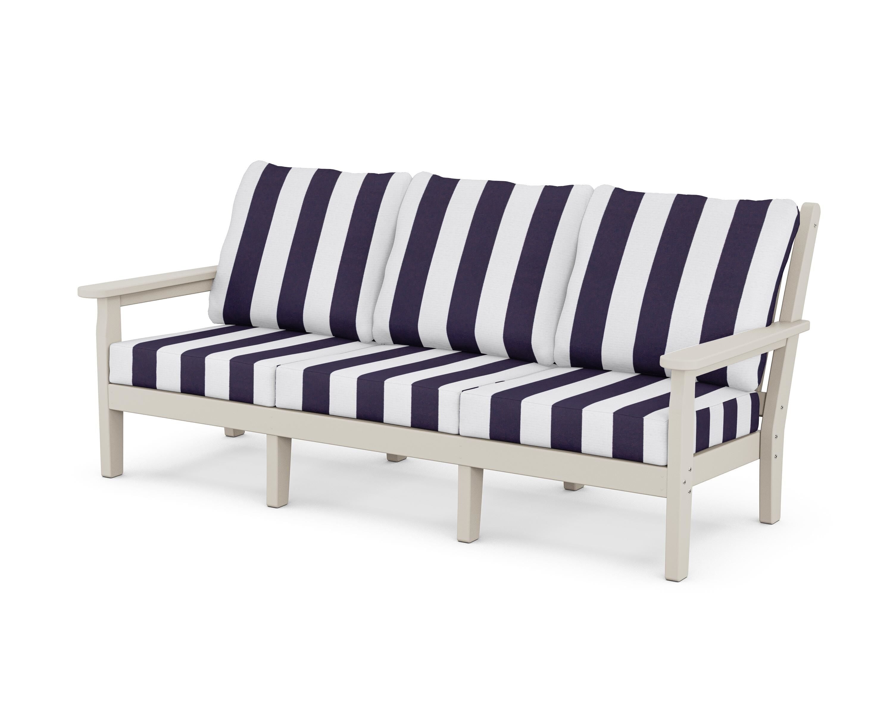 POLYWOOD® Chippendale Deep Seating Sofa in Sand / Cabana Stripe Navy