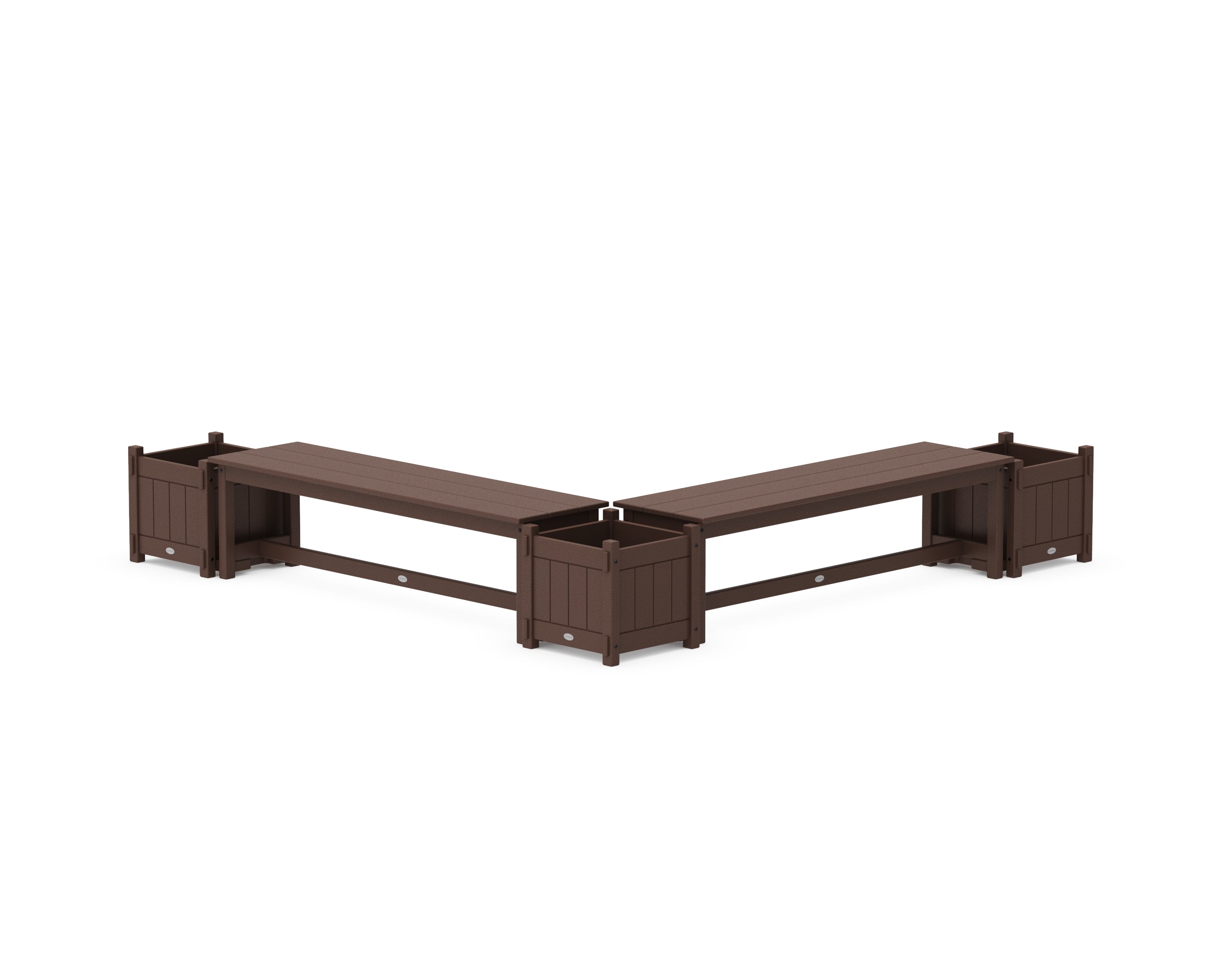 POLYWOOD® 60" Vineyard L- Shaped Planter Bench Corner Set in Mahogany
