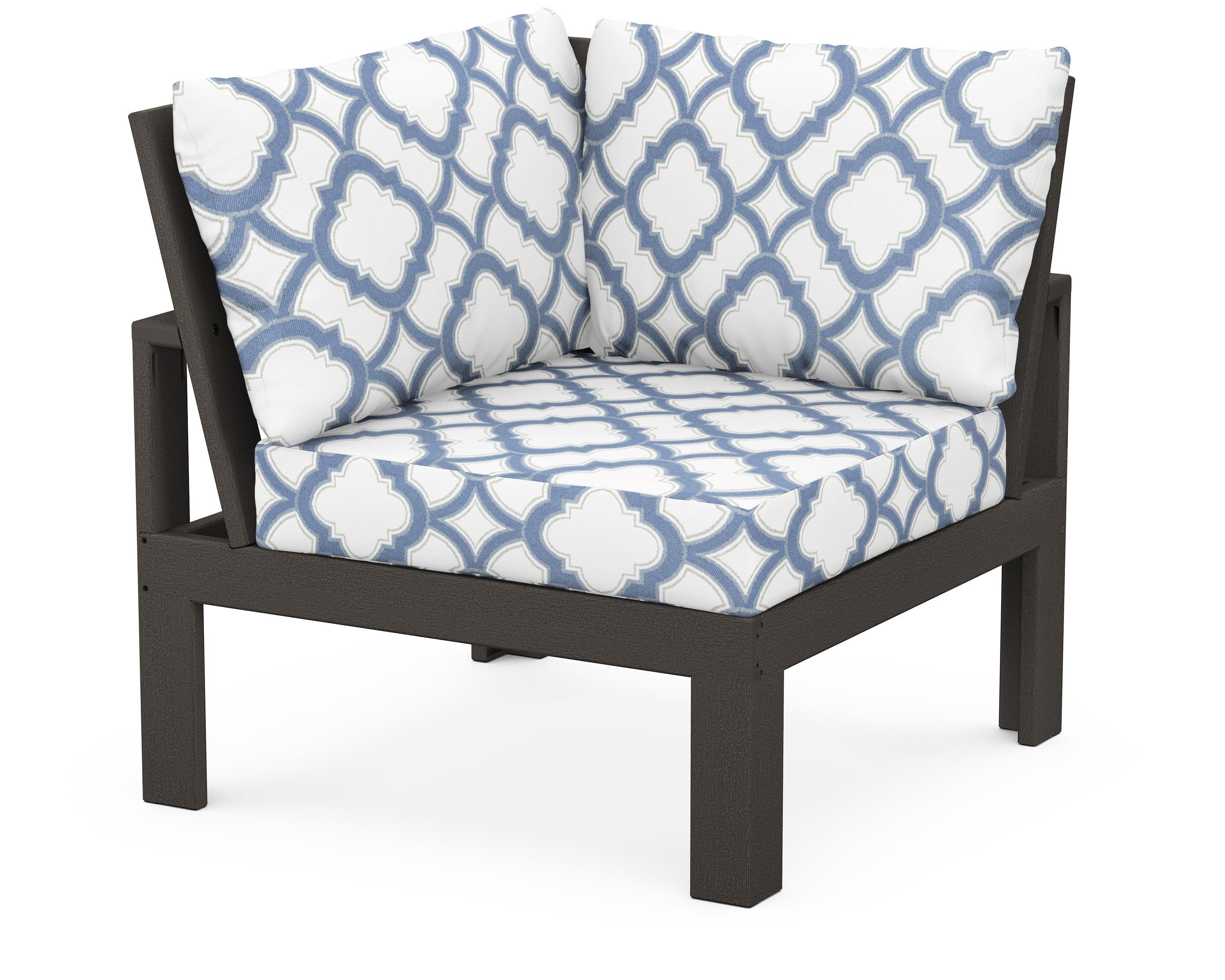 Unbranded Modular Corner Chair in Vintage Coffee / Trellis Sky Blue
