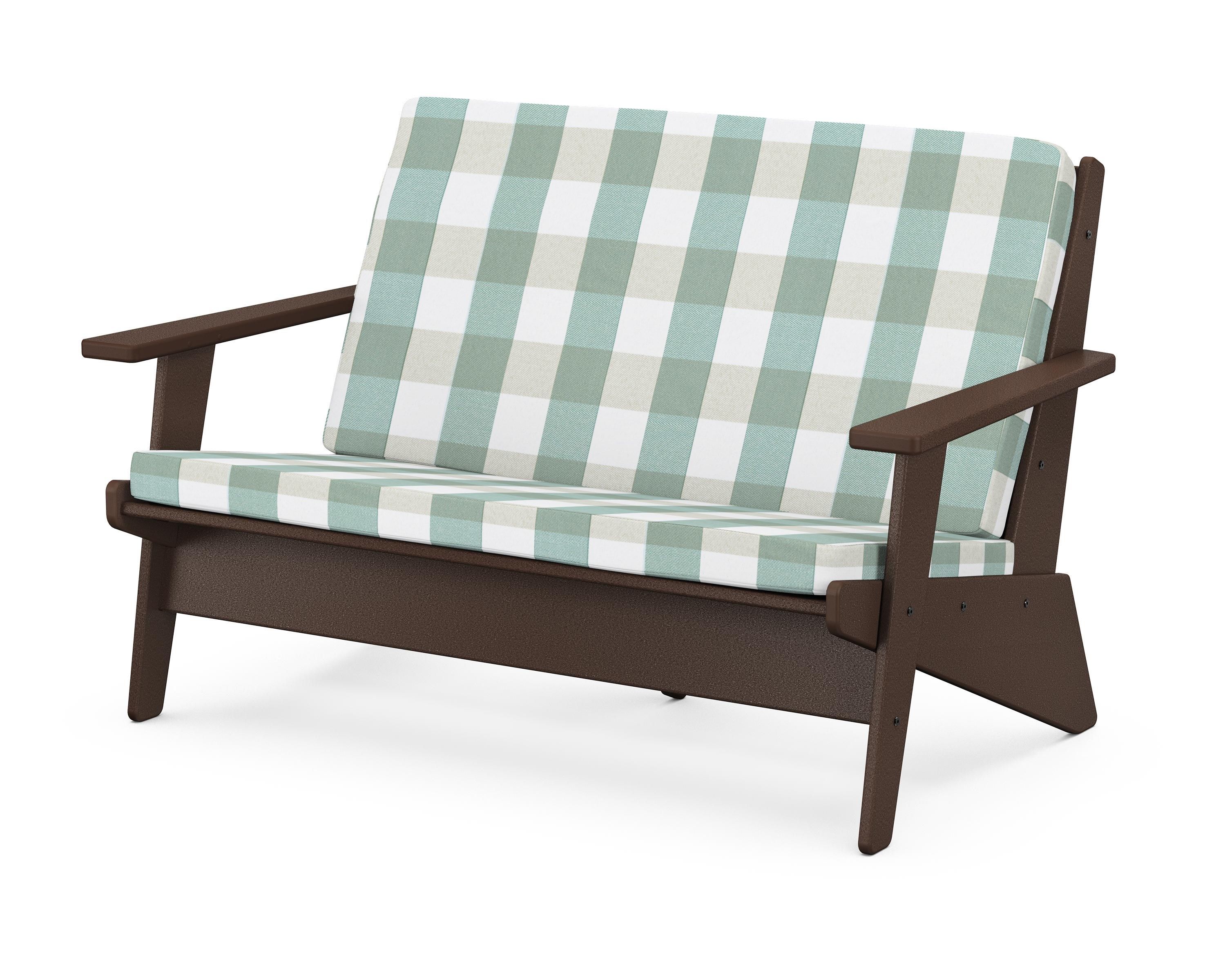 POLYWOOD® Riviera Modern Lounge Loveseat in Mahogany / Buffalo Plaid Glacier Spa