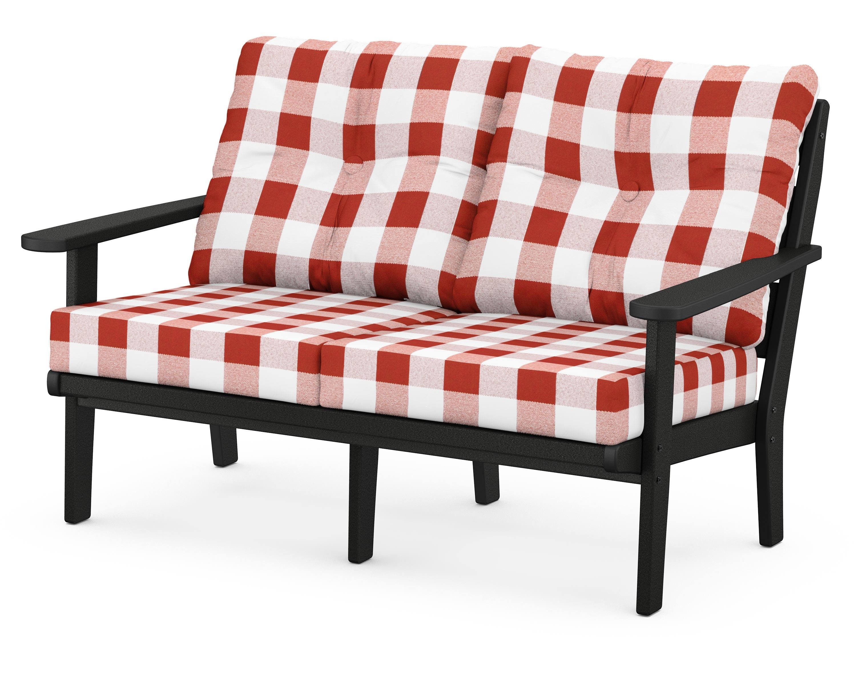POLYWOOD® Lakeside Deep Seating Loveseat in Black / Buffalo Plaid Crimson