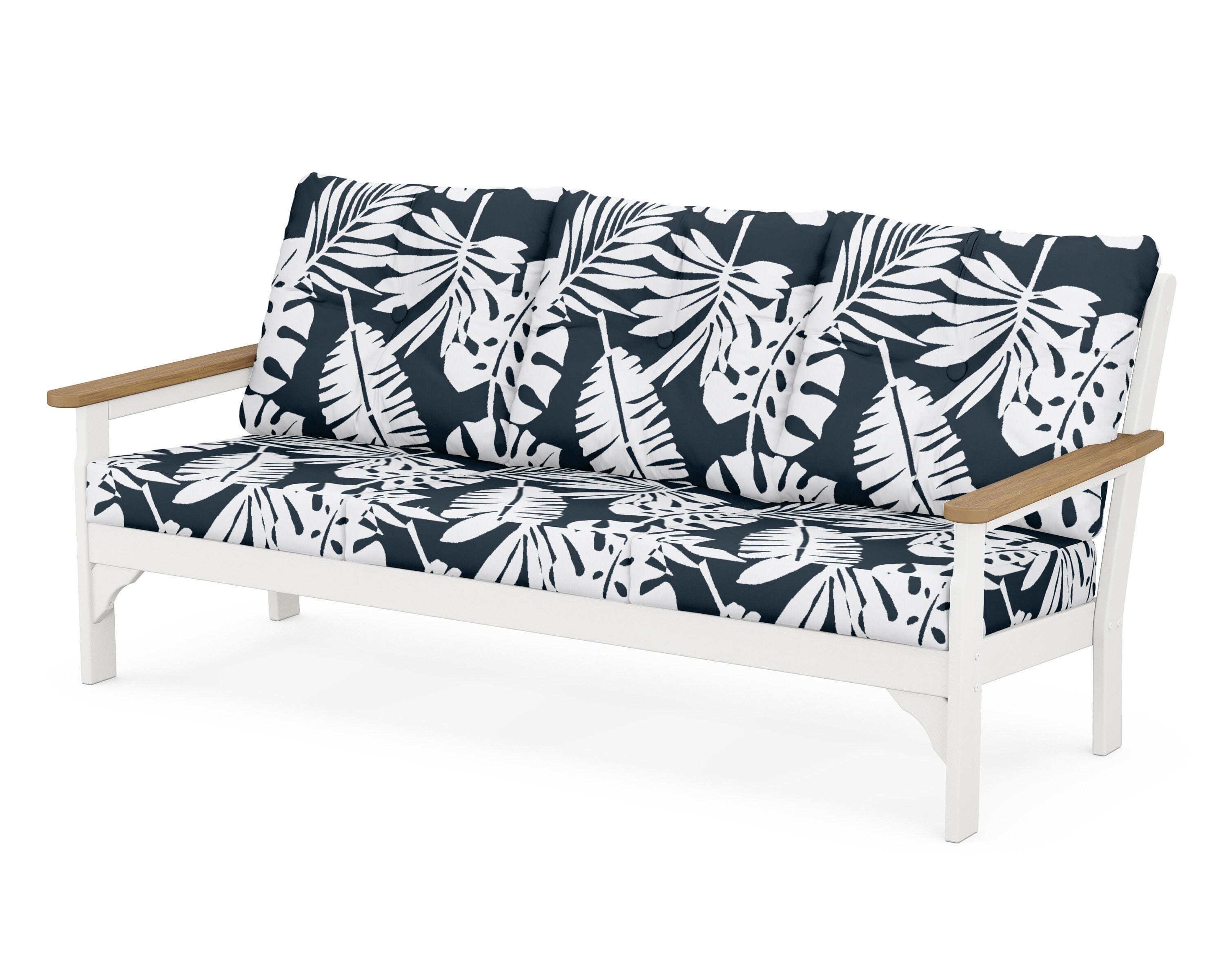 POLYWOOD® Vineyard Deep Seating Sofa in White / Natural / Leaf Marine Indigo