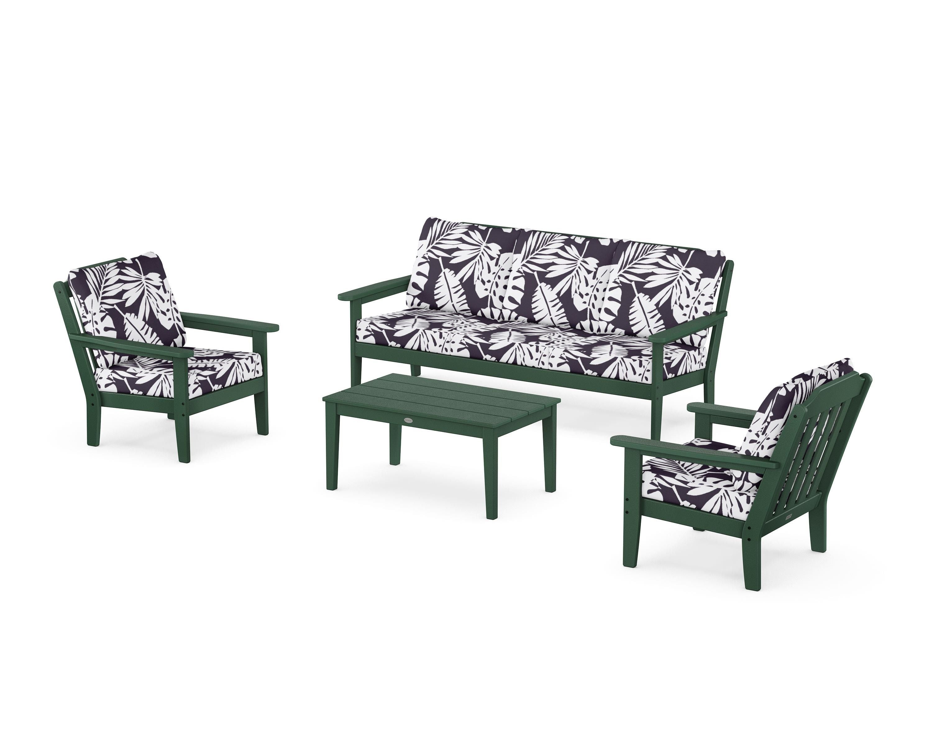 Country Living Cottage 4-Piece Deep Seating Set with Sofa in Green / Leaf Navy