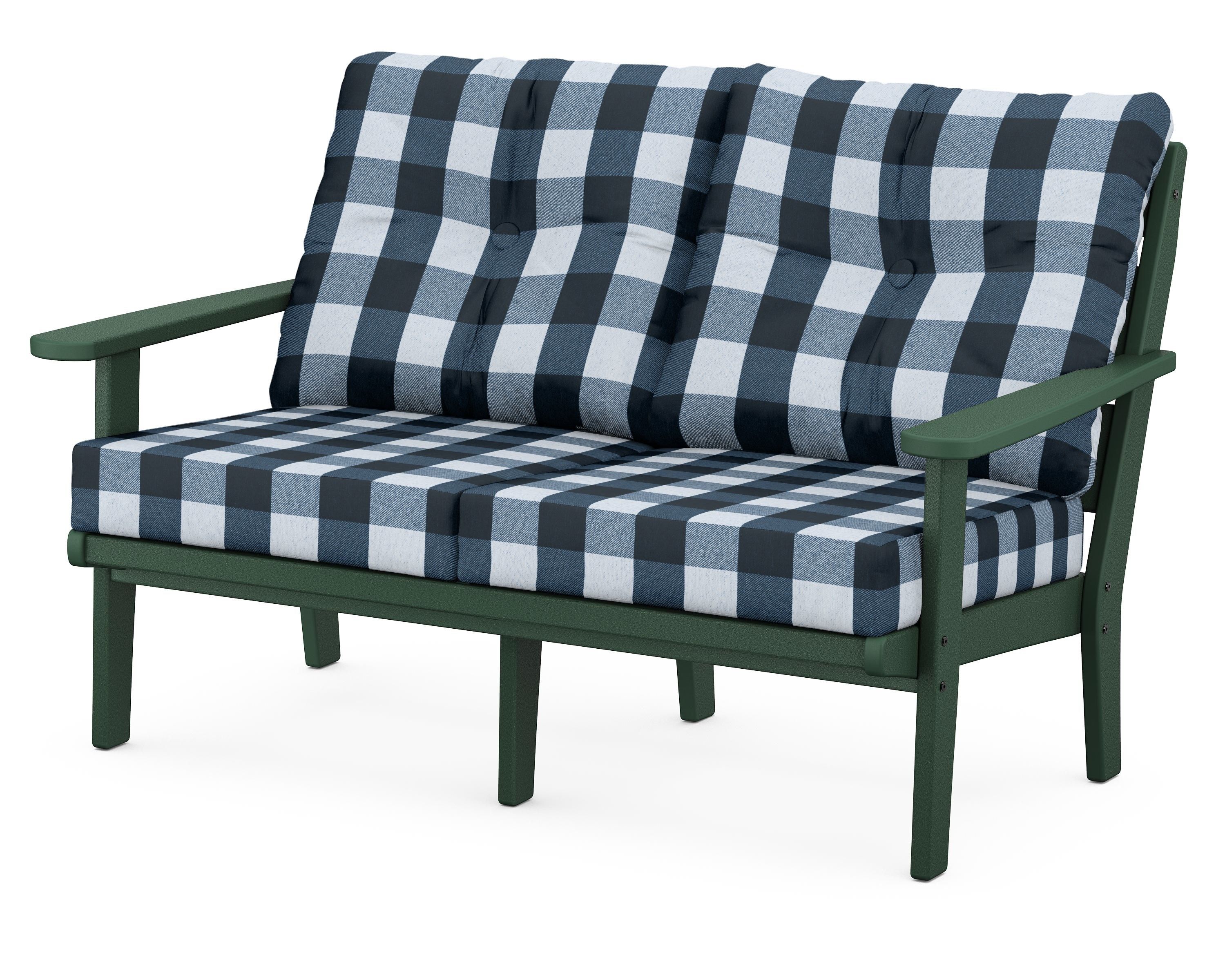 POLYWOOD® Lakeside Deep Seating Loveseat in Green / Buffalo Plaid Marine Indigo