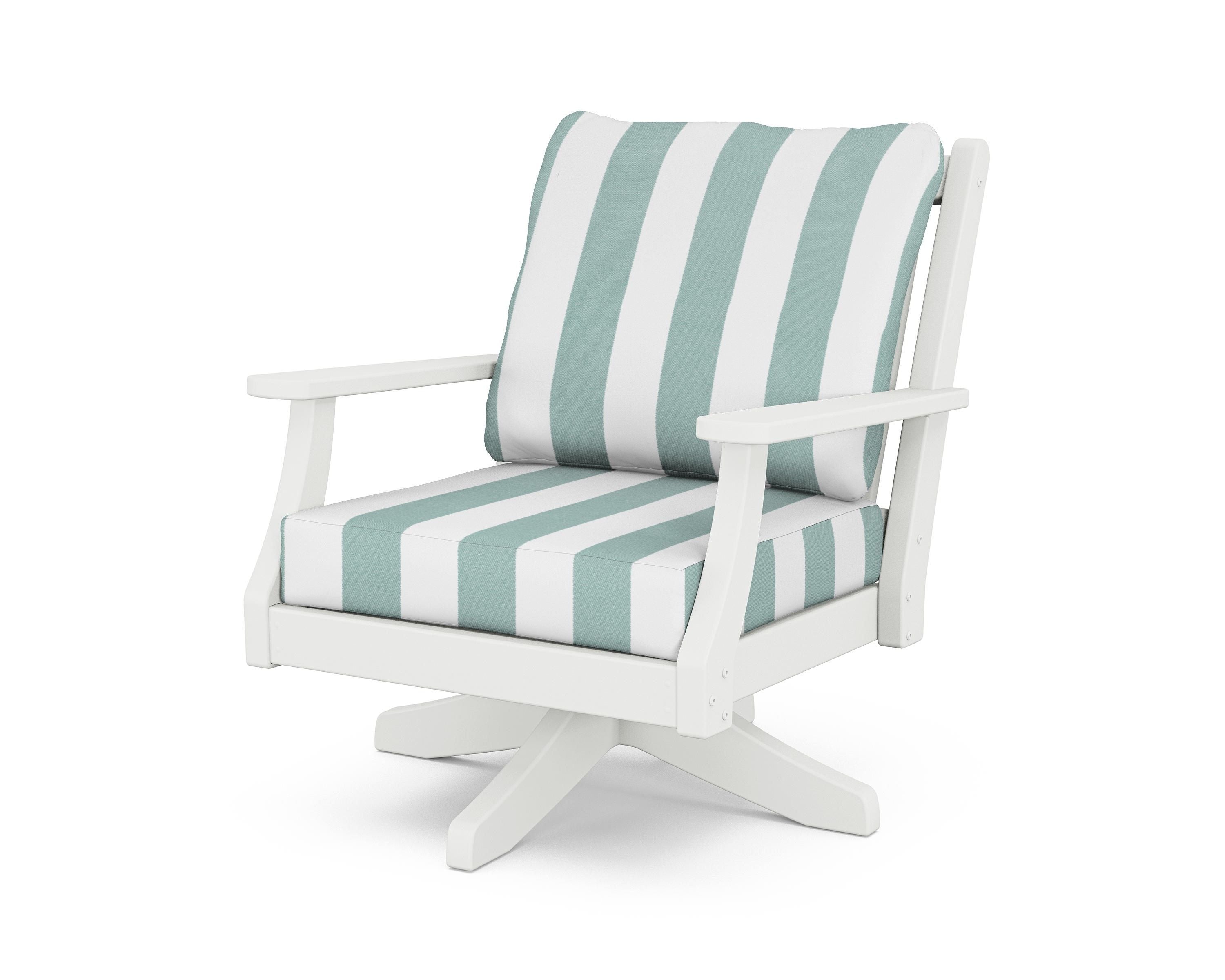 Country Living Wovendale Deep Seating Swivel Chair in White / Cabana Stripe Glacier Spa
