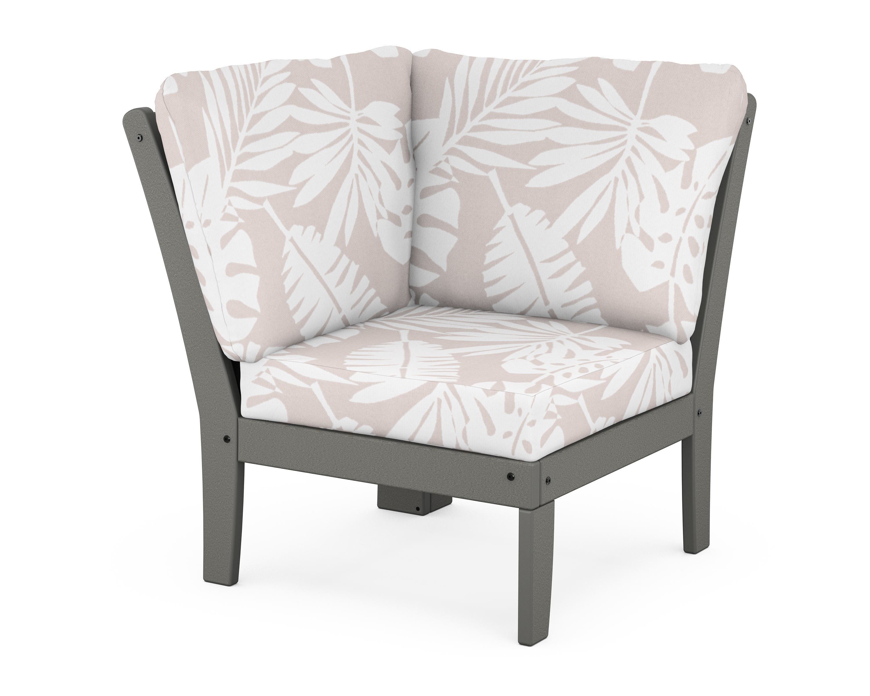 POLYWOOD® Braxton Modular Corner Chair in Slate Grey / Leaf Dune Burlap