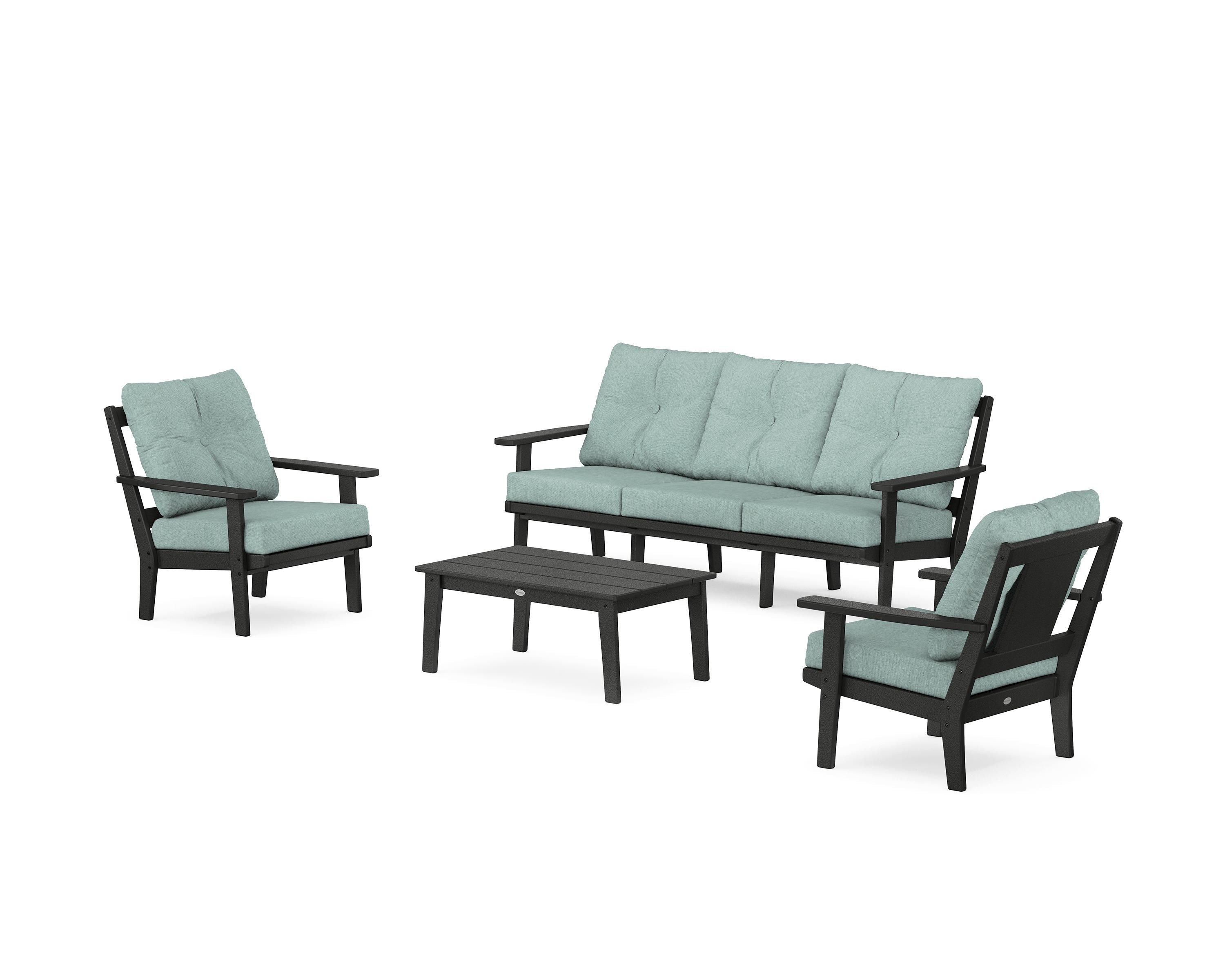 POLYWOOD® Prairie 4-Piece Deep Seating Set with Sofa in Black / Glacier Spa