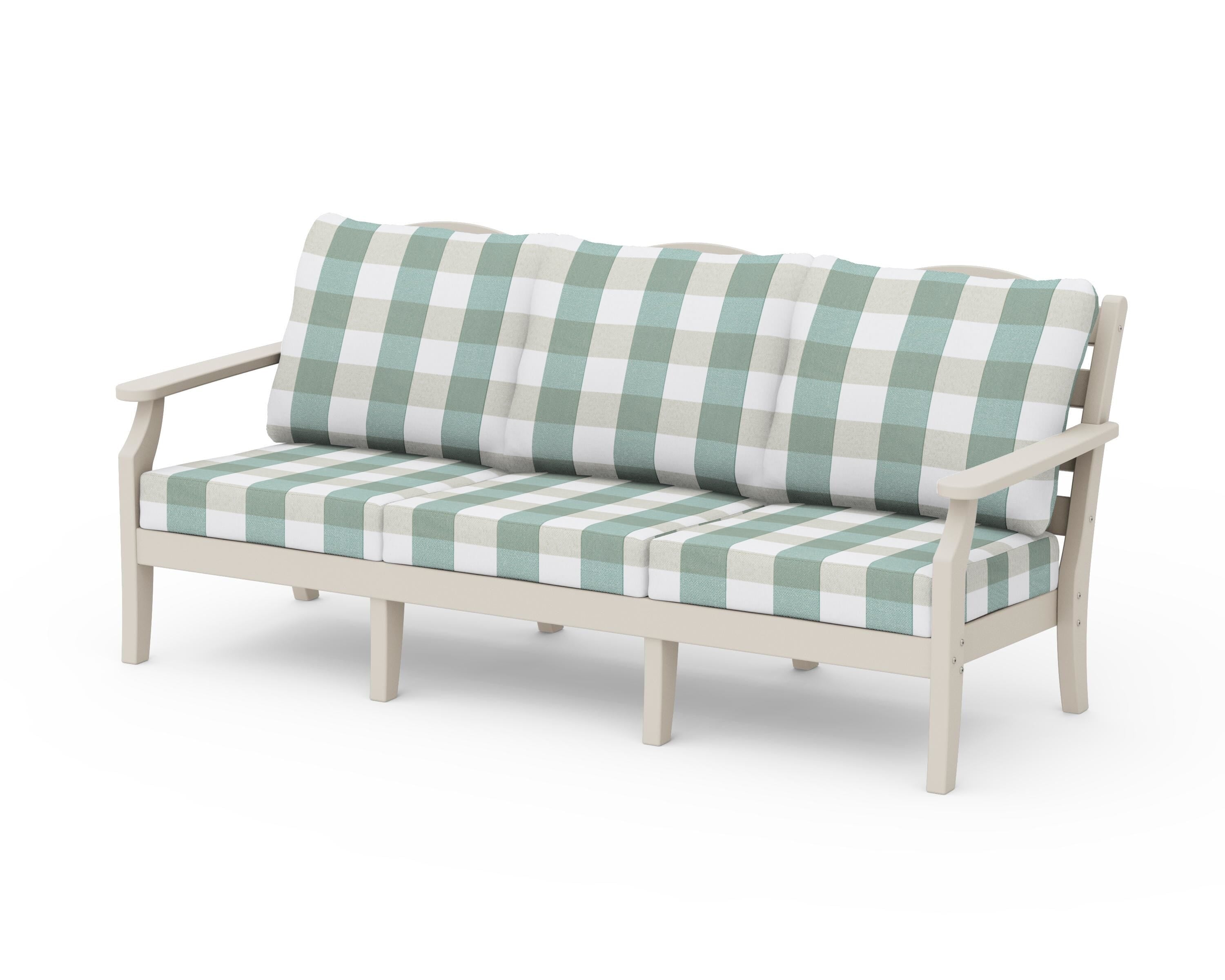 Draper James™ by POLYWOOD® Savannah Deep Seating Sofa in Sand / Buffalo Plaid Glacier Spa