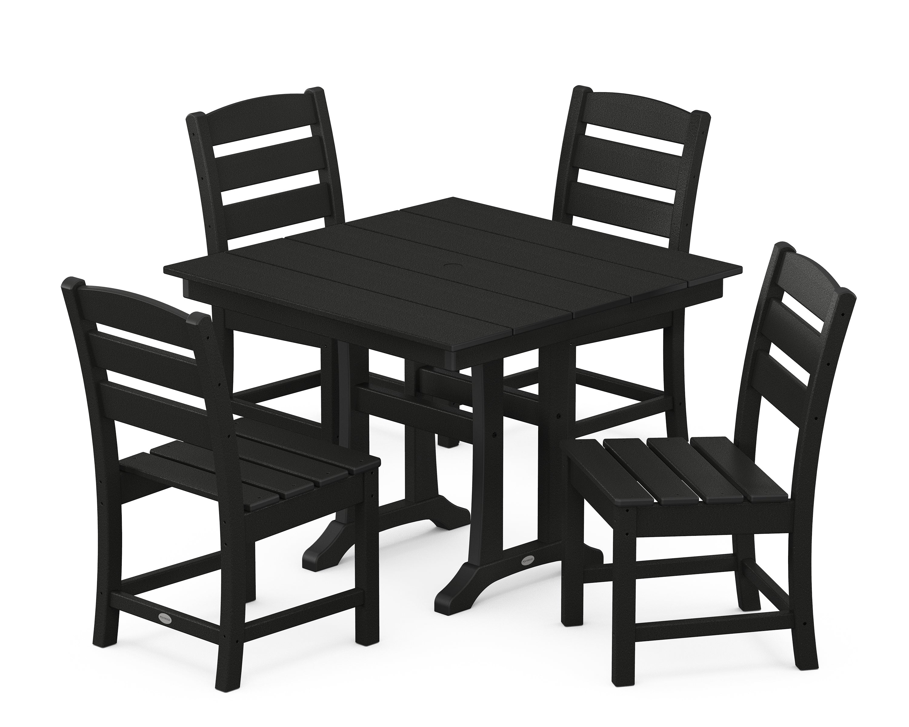 POLYWOOD® Lakeside 5-Piece Farmhouse Trestle Side Chair Dining Set in Black