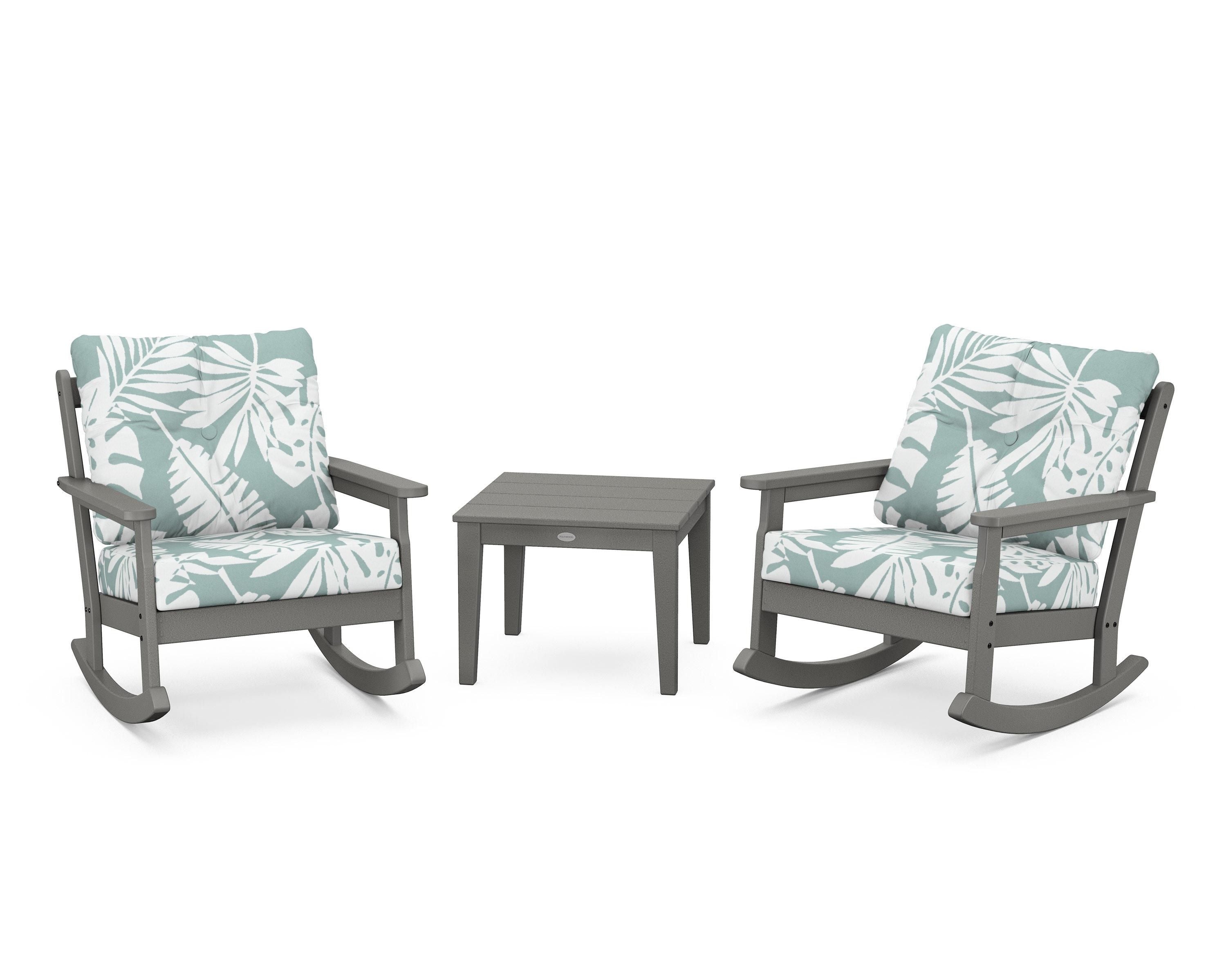 POLYWOOD® Vineyard 3-Piece Deep Seating Rocker Set in Slate Grey / Leaf Glacier Spa
