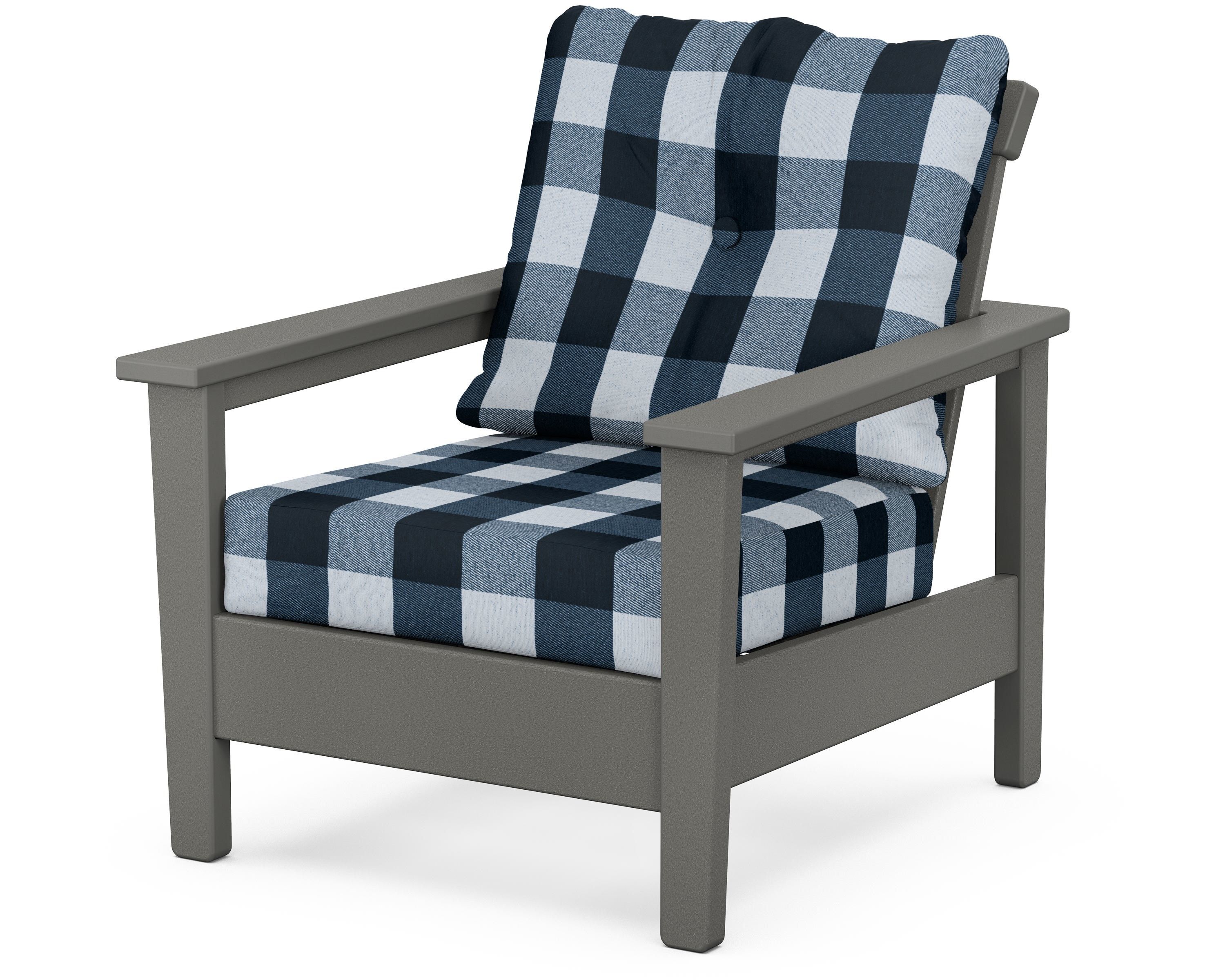 POLYWOOD® Prescott Deep Seating Chair in Slate Grey / Buffalo Plaid Marine Indigo