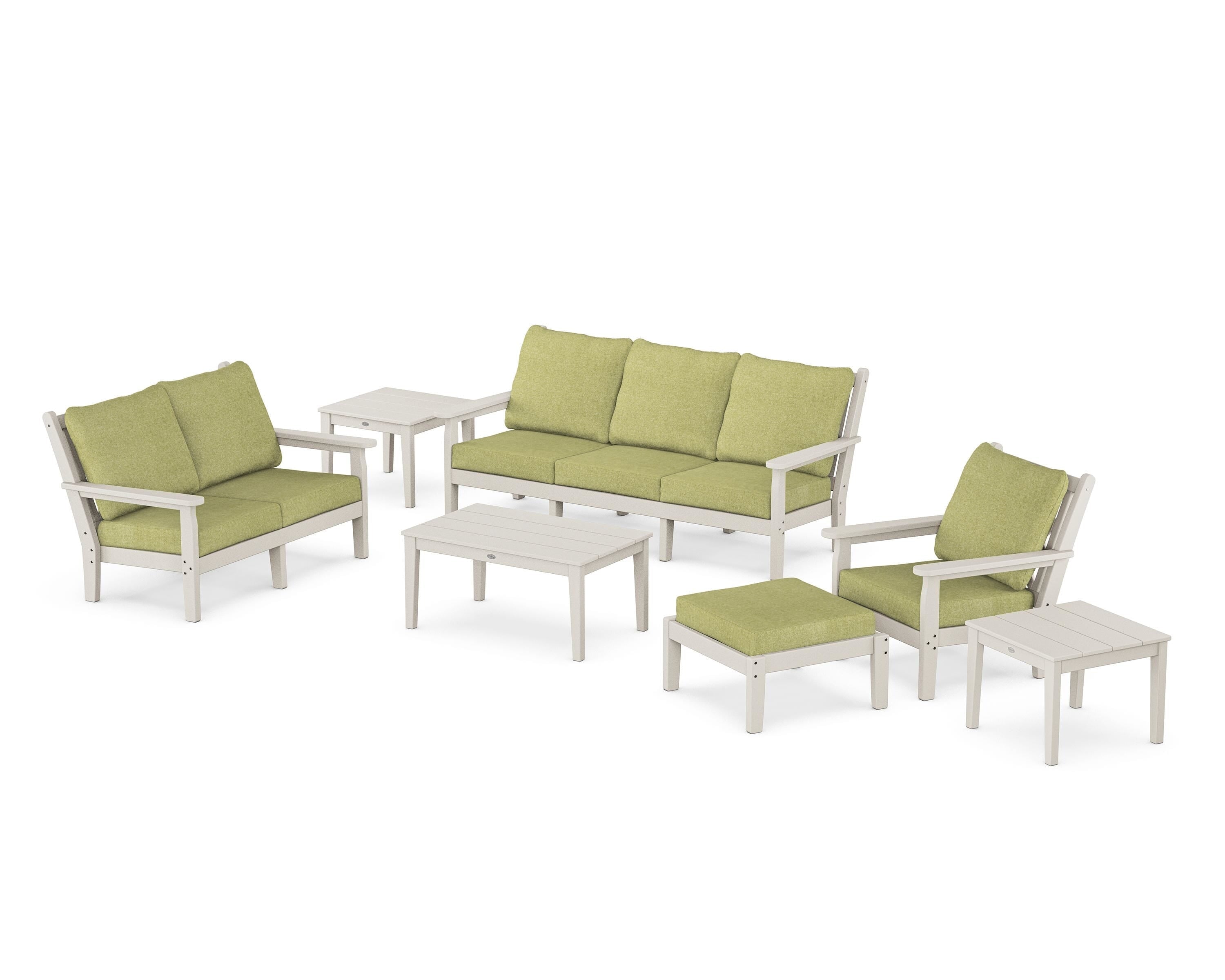 POLYWOOD® Chippendale 7-Piece Deep Seating Set in Sand / Chartreuse Boucle