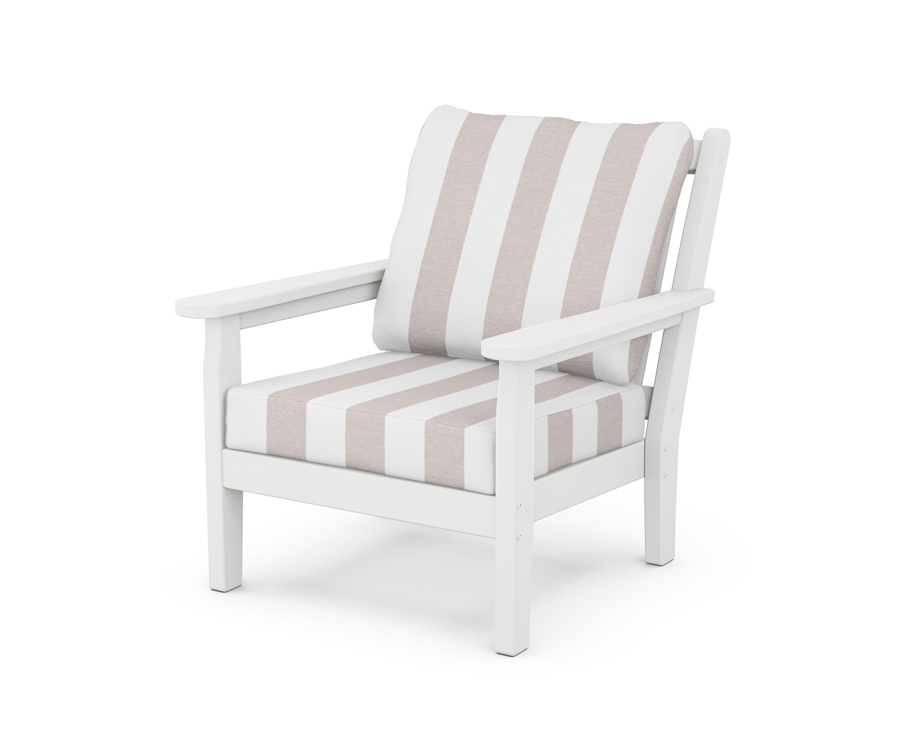POLYWOOD® Chippendale Deep Seating Chair in White / Cabana Stripe Dune Burlap