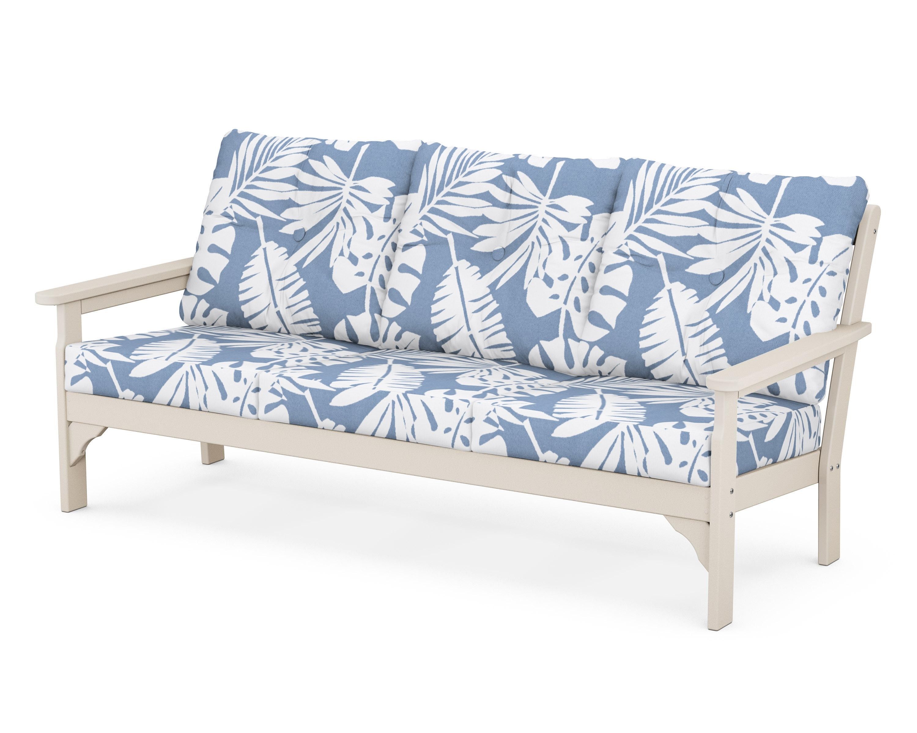 POLYWOOD® Vineyard Deep Seating Sofa in Sand / Leaf Sky Blue