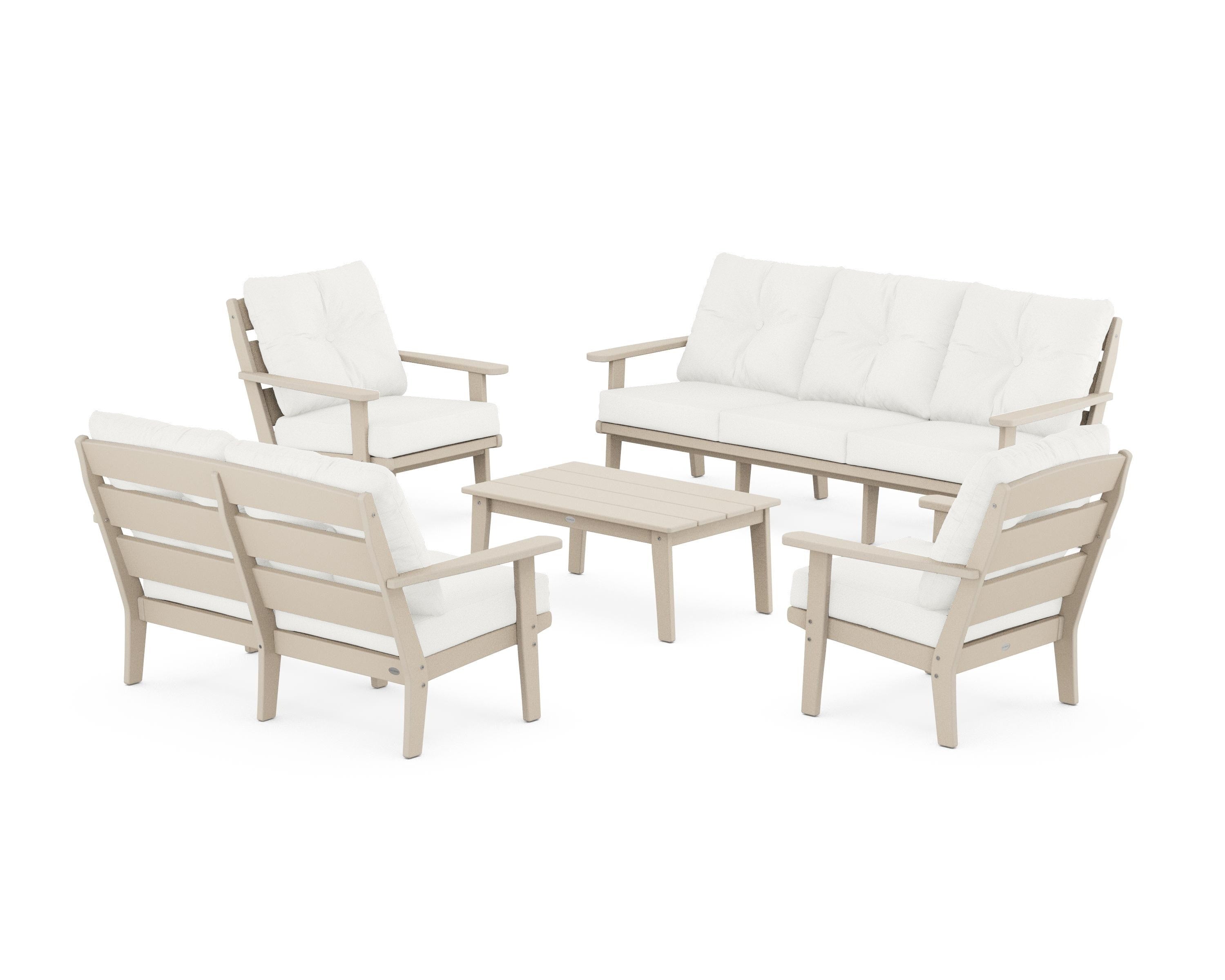 POLYWOOD® Lakeside 5-Piece Lounge Sofa Set in Sand / Natural Linen
