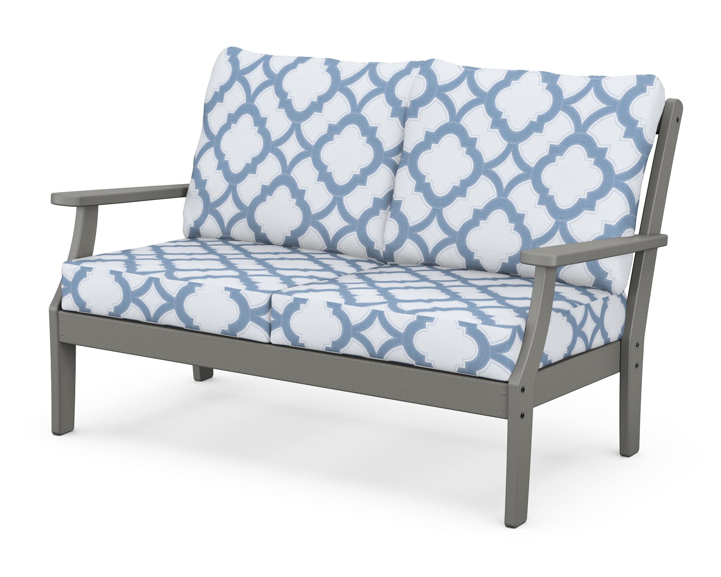 POLYWOOD® Braxton Deep Seating Loveseat in Slate Grey / Trellis Sky Blue