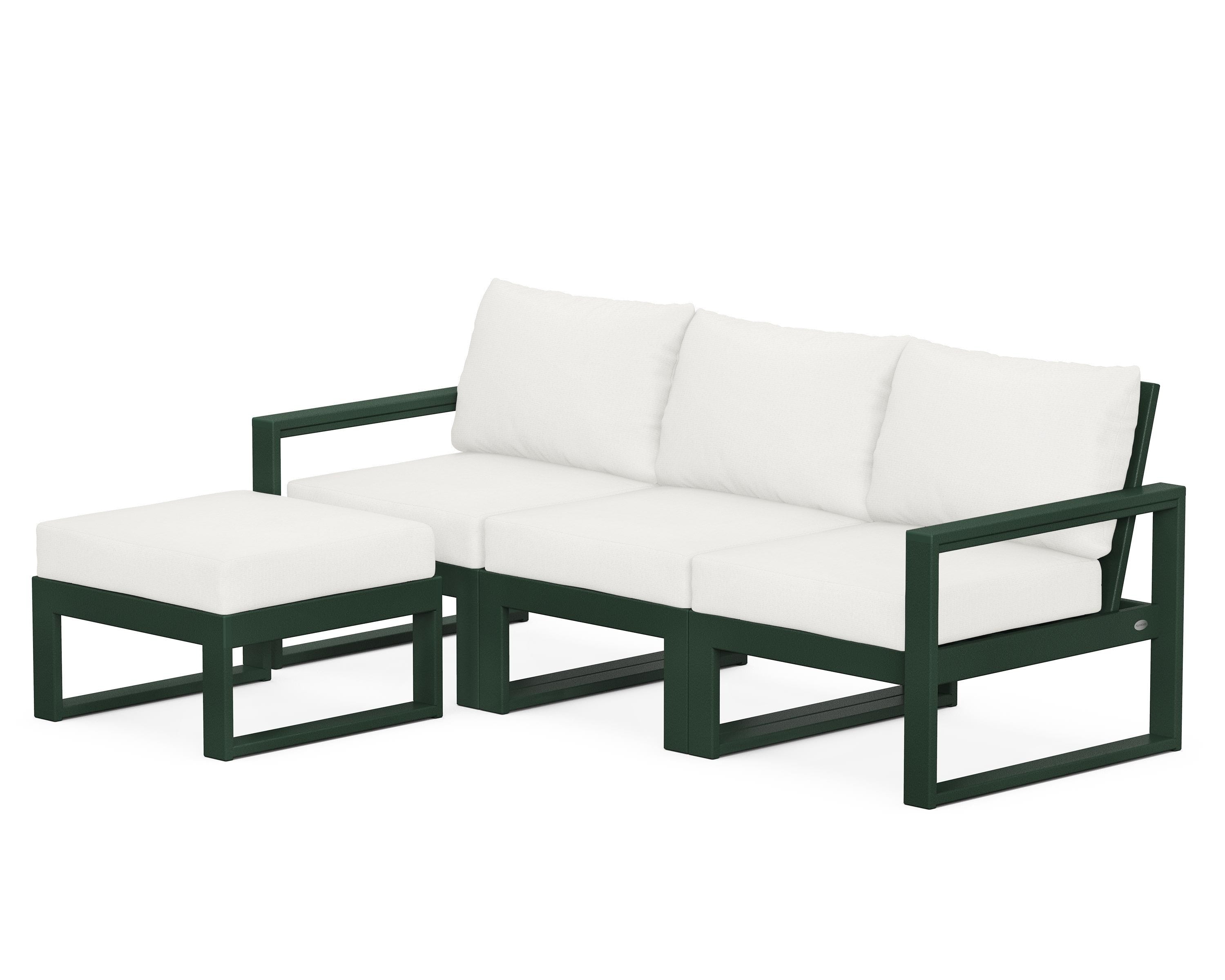 POLYWOOD® EDGE 4-Piece Modular Deep Seating Set with Ottoman in Green / Natural Linen