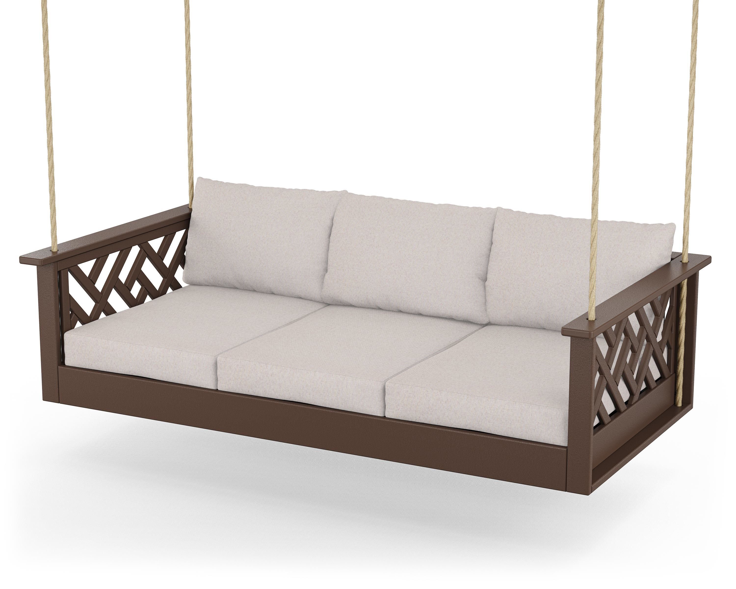 POLYWOOD® Chippendale Daybed Swing in Mahogany / Dune Burlap