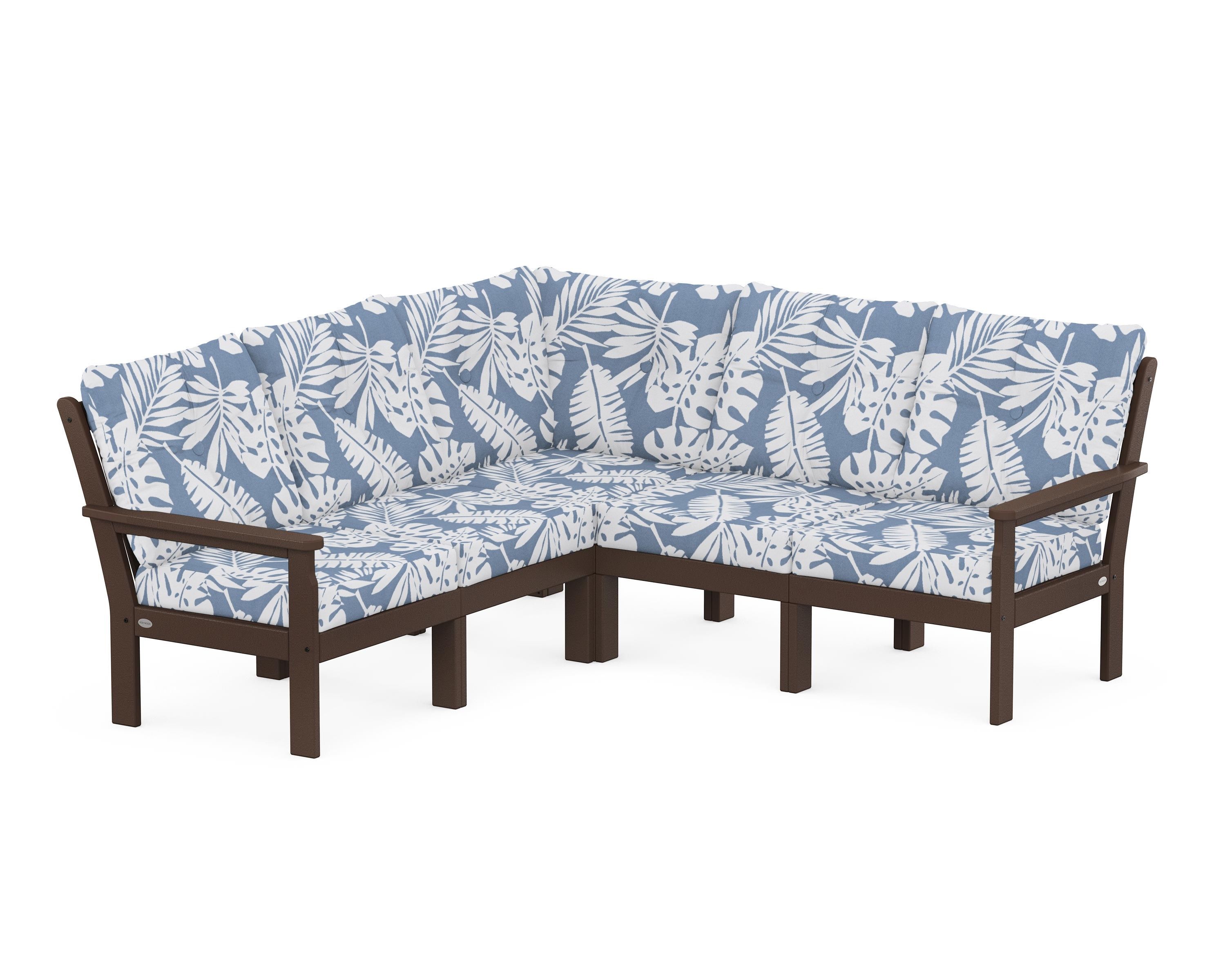 POLYWOOD® Vineyard 5-Piece Sectional in Mahogany / Leaf Sky Blue